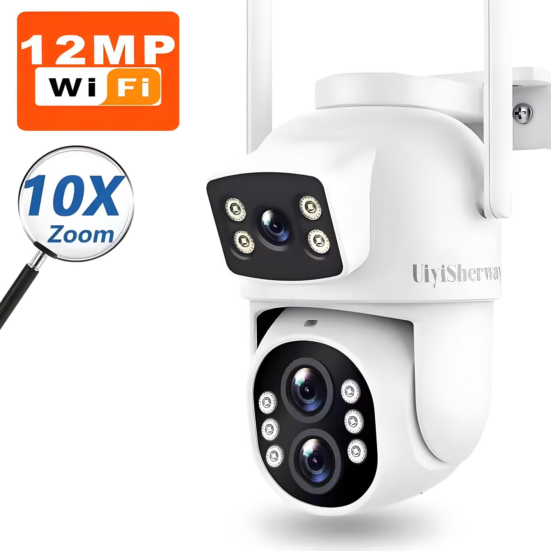 12MP Wifi Dual Lens Outdoor Camera 10X Zoom HD Dual Screens PIZ IP Cam