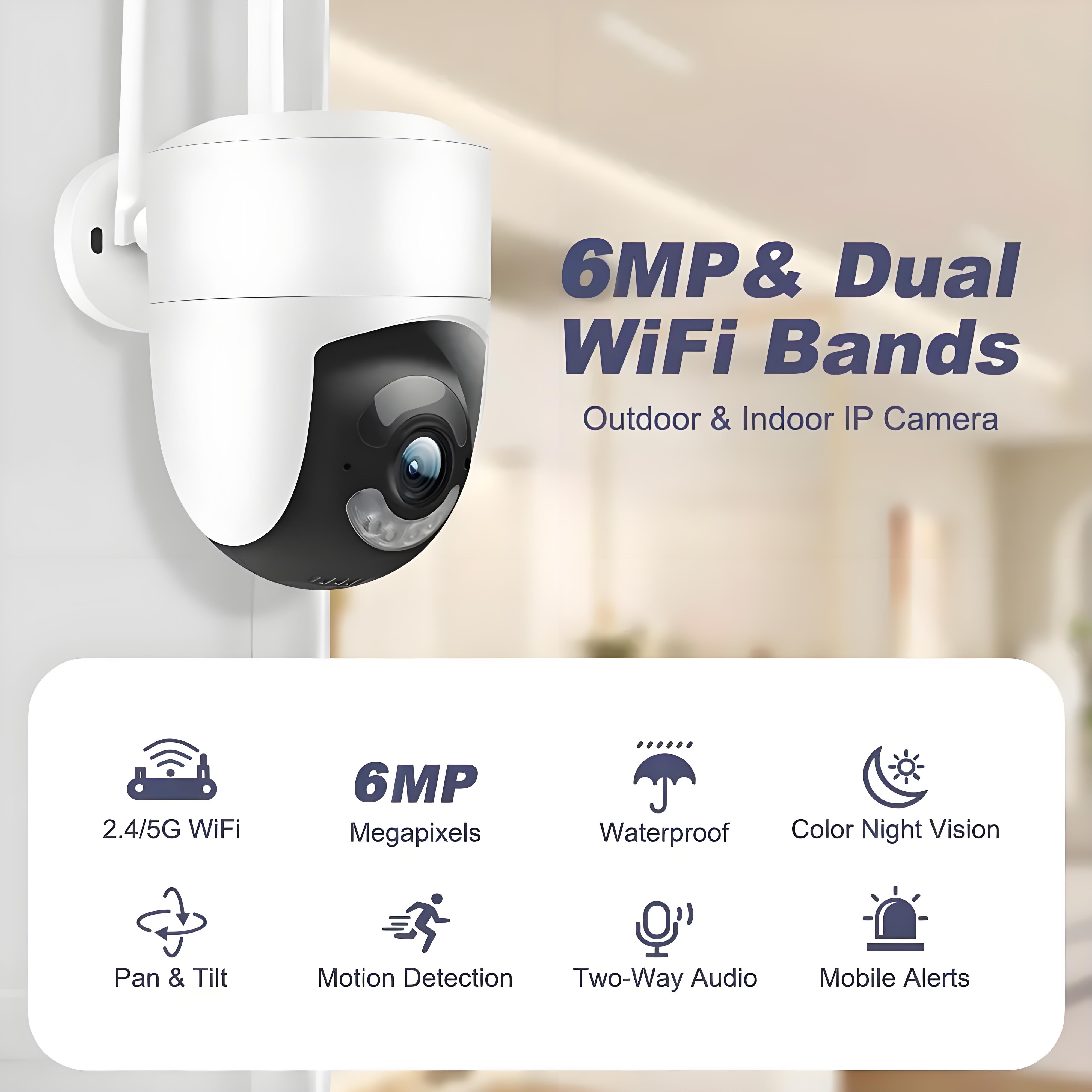 Tuya 5G WIFI Camera 6MP Outdoor PTZ Security Protection Camera CCTV Video Surveillance Motion Detection Color Night Vision Cam