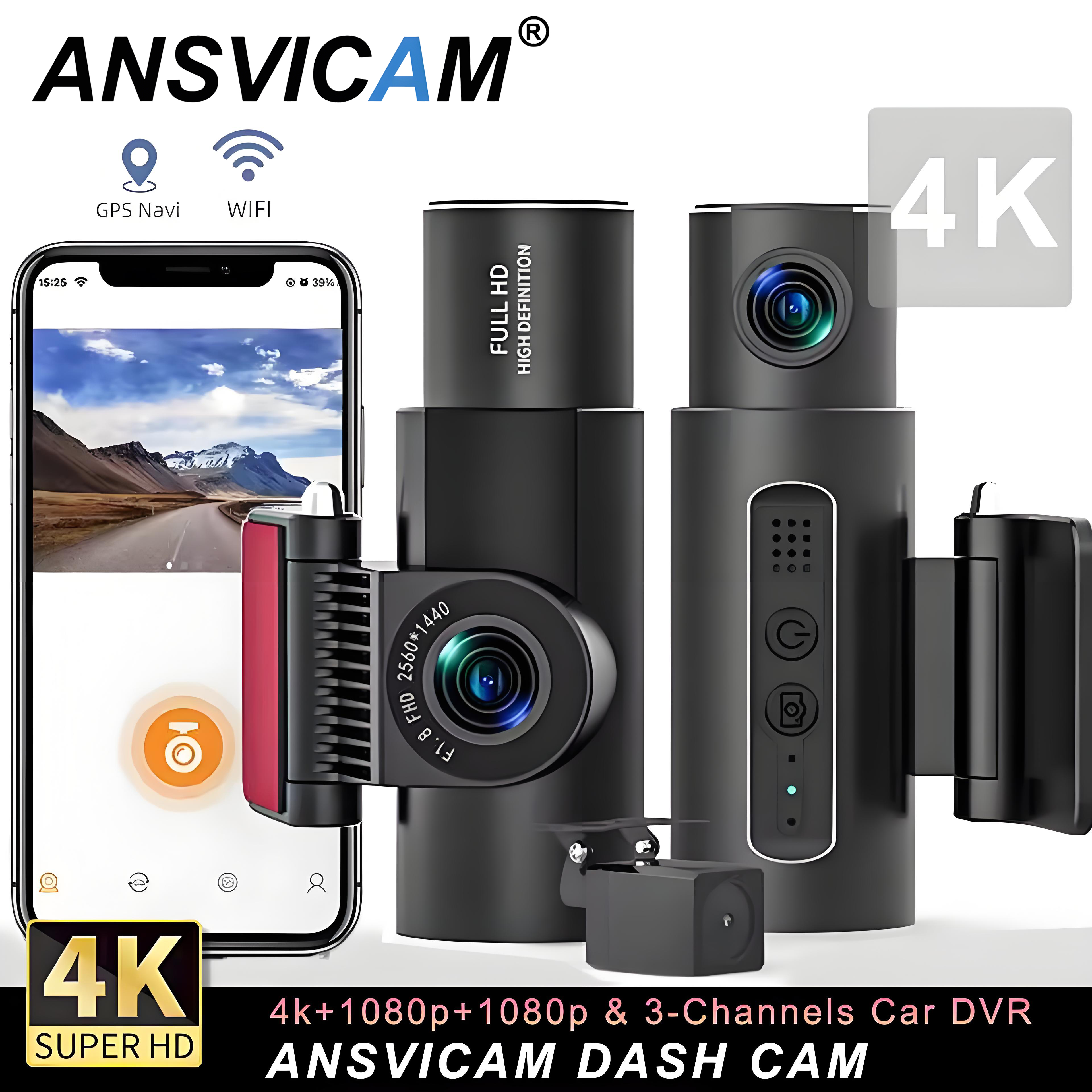 4K 3-Channel Car DVR WIFI Dash Cam Front Inside Rear View GPS Black Box for Cars Video Recorder Camera Car Accessories