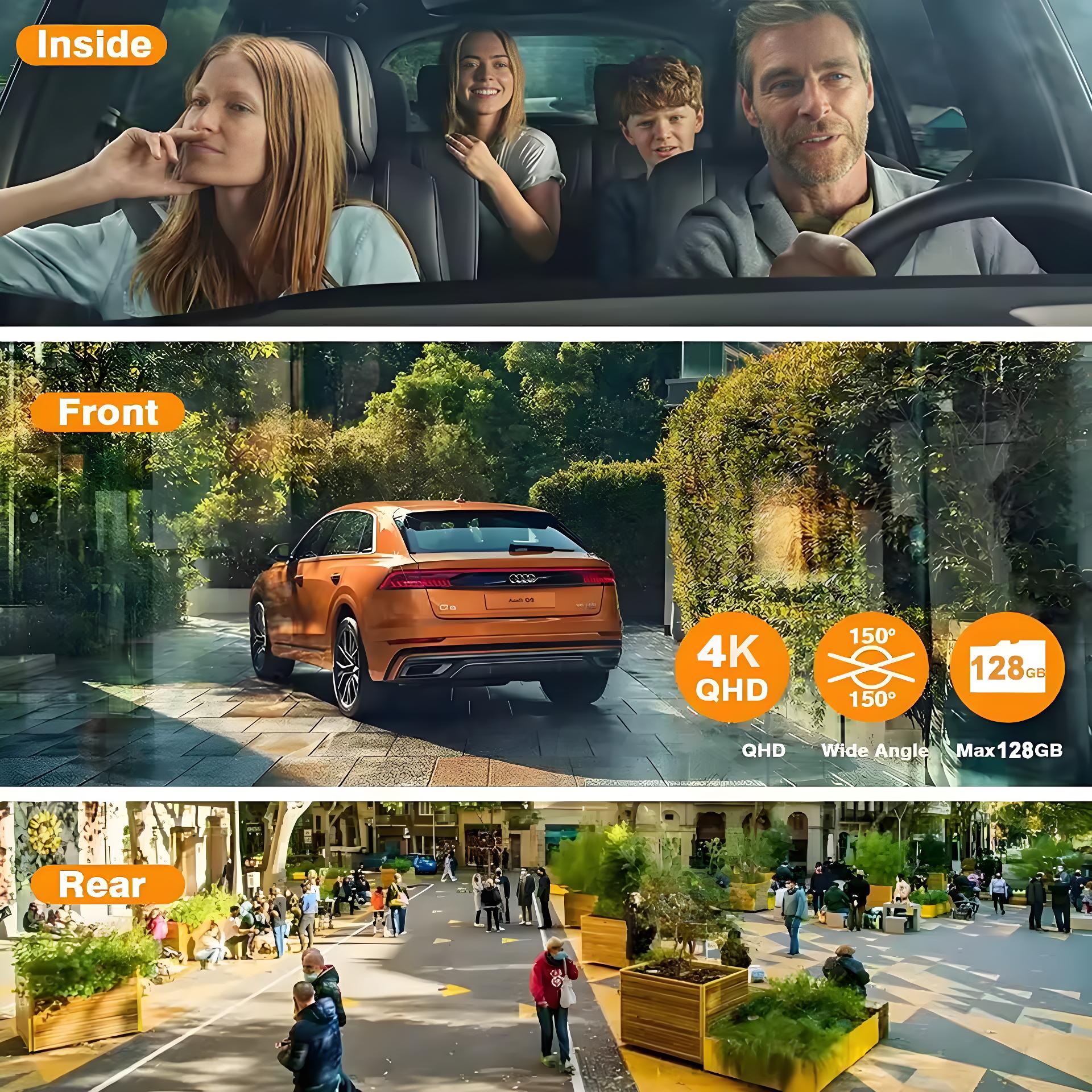 4K Car DVR 3-Channel Dash Cam Front Inside Rear View GPS WIFI Black Box 3 Lens Dash Cam Video Recorder Camera Car Accessories