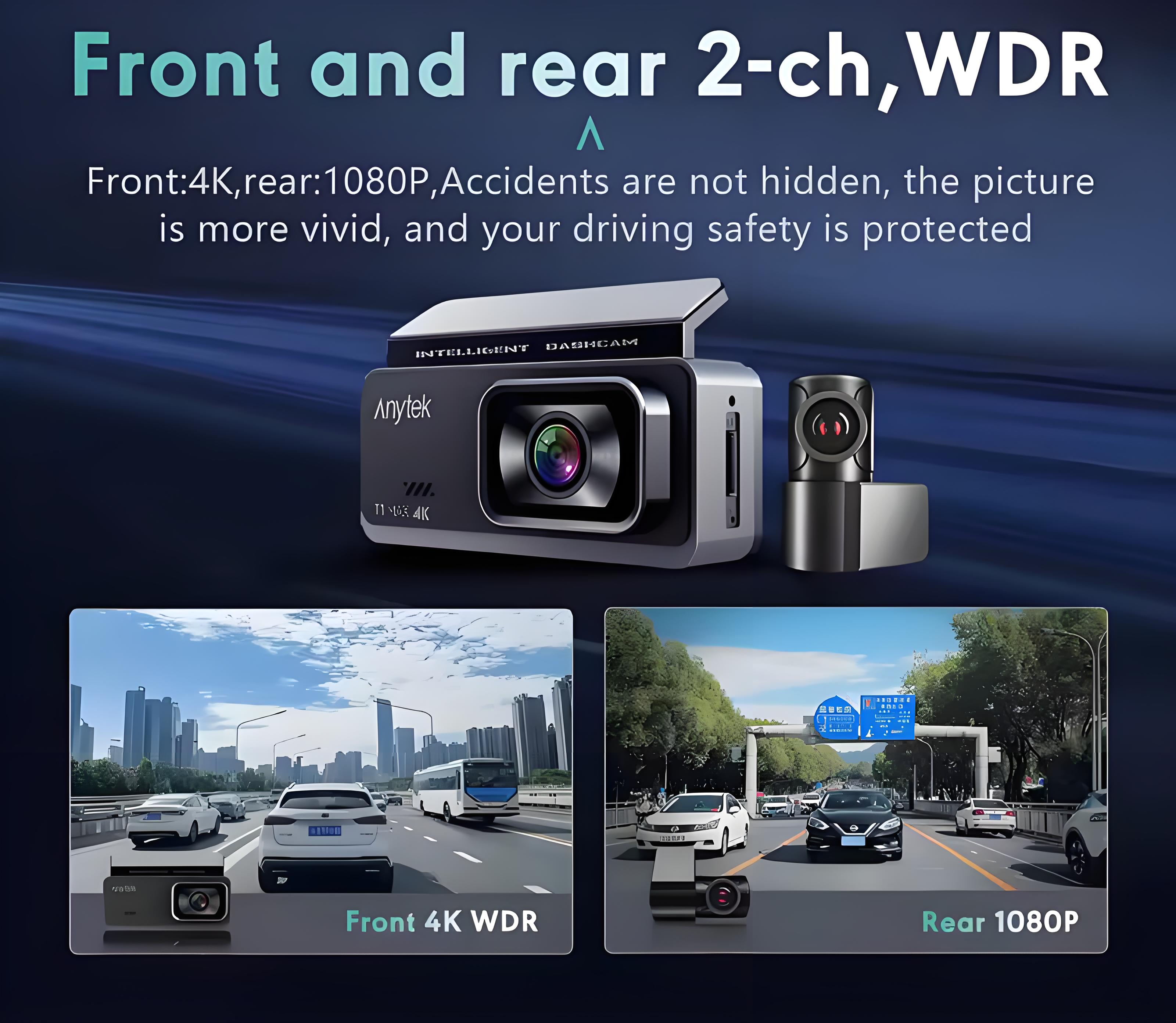 4K Dual Lens Car DVR GPS Dash Cam Front and Rear Car Camera HD 1080P Night Vision 24H Parking Monitoring Dashcam Video Recording