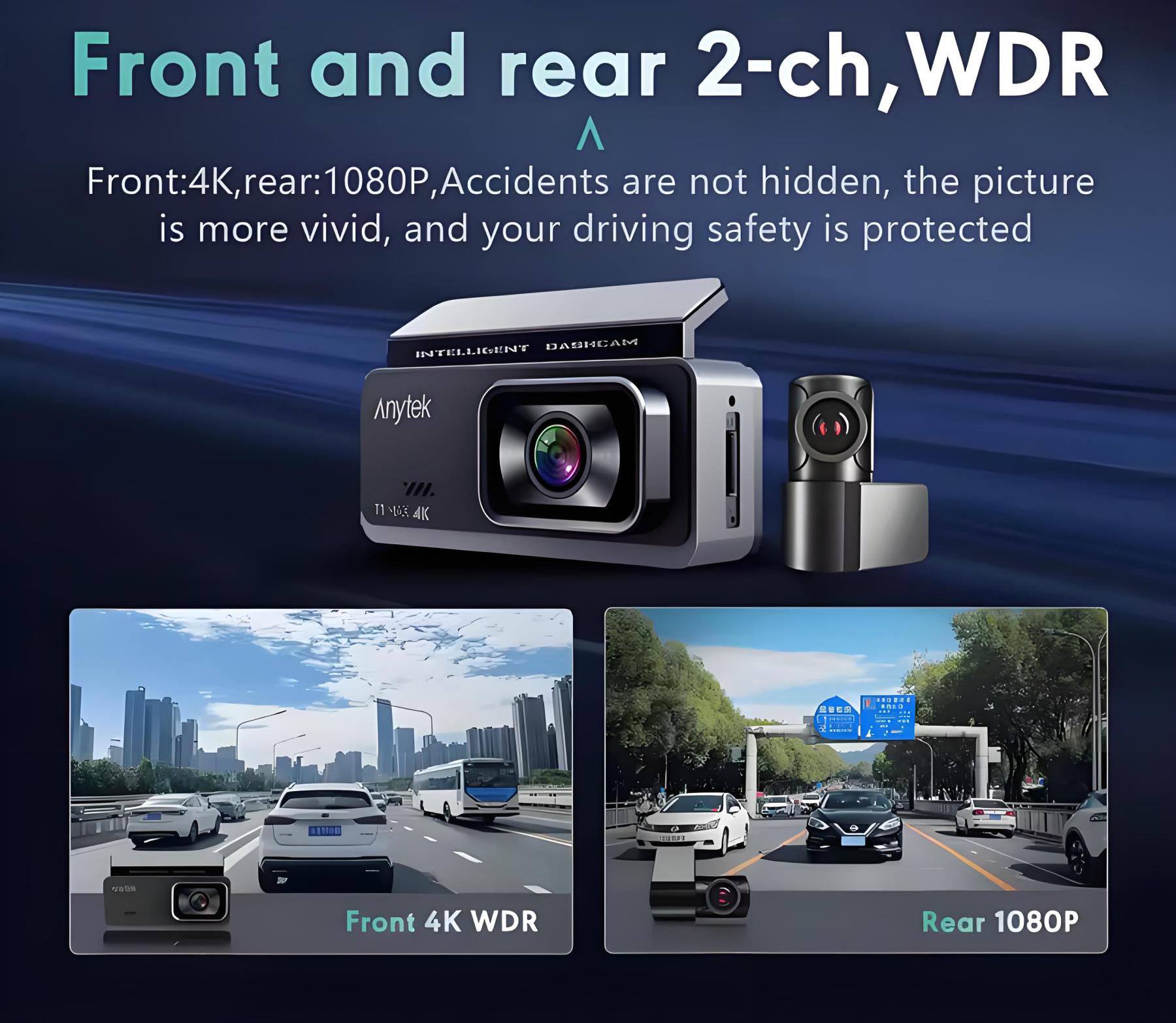 4K Dual Lens Car DVR GPS Dash Cam Front and Rear Car Camera HD 1080P Night Vision 24H Parking Monitoring Dashcam Video Recording