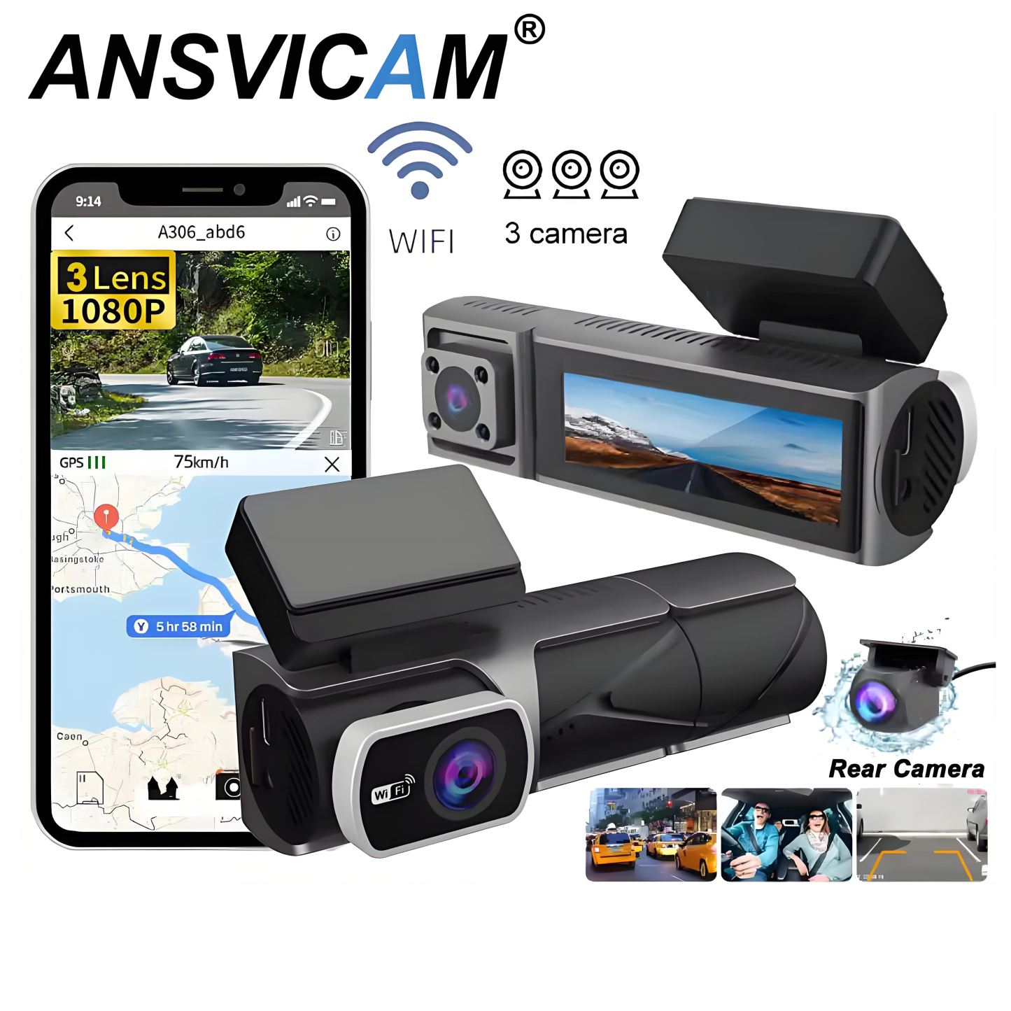 1080P Car DVR 3 Channel Dash Camera Front Inside Rear View WIFI Black Box for Cars Night Vision Video Recorder Car Accessories