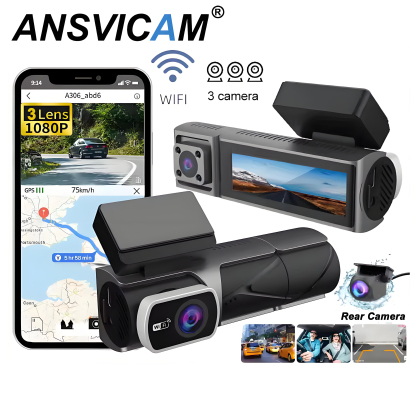 1080P Car DVR 3 Channel Dash Camera Front Inside Rear View WIFI Black Box for Cars Night Vision Video Recorder Car Accessories
