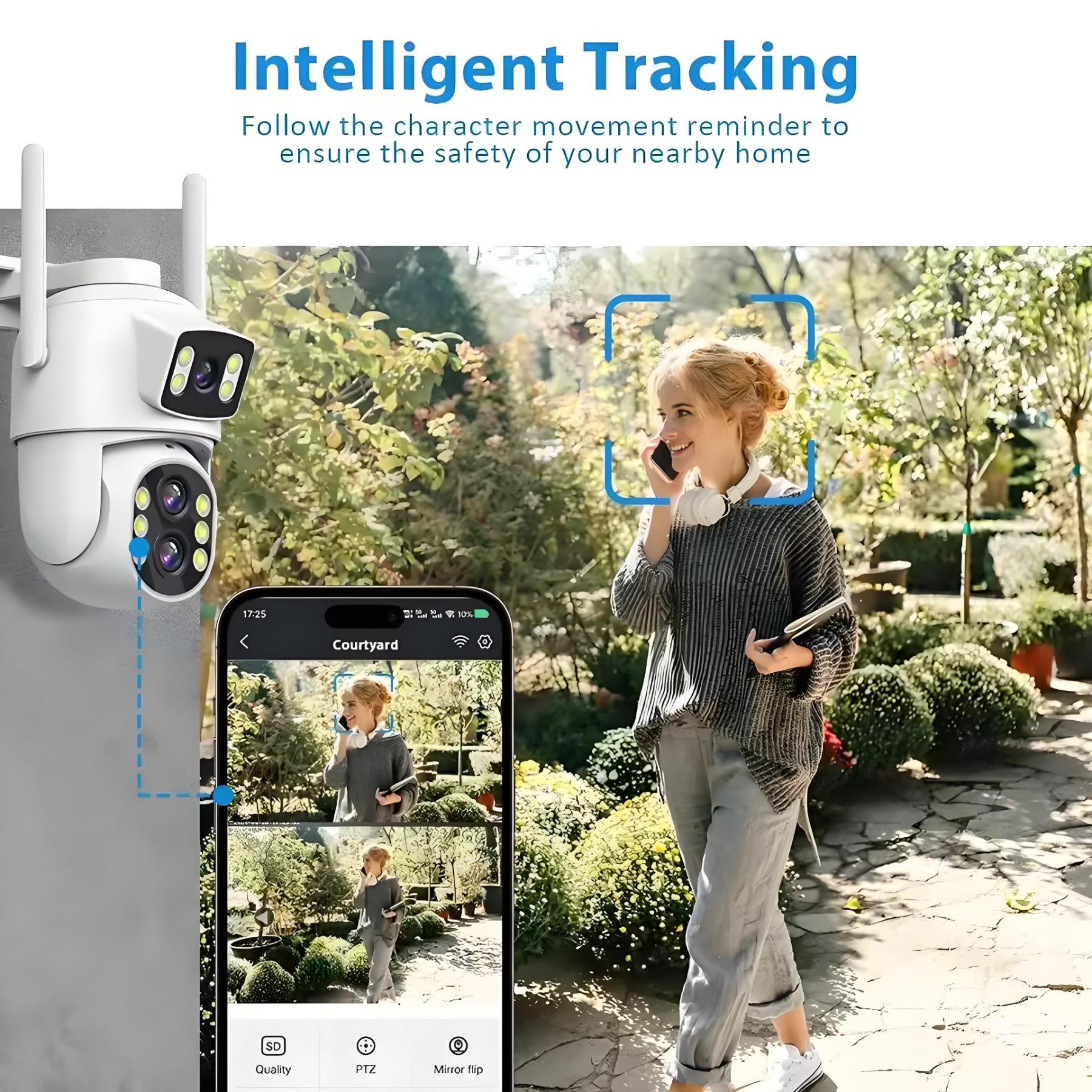 12MP Wifi Dual Lens Outdoor Camera 10X Zoom HD Dual Screens PIZ IP Camera Night Vision Security Protection Câmera P6Slite APP