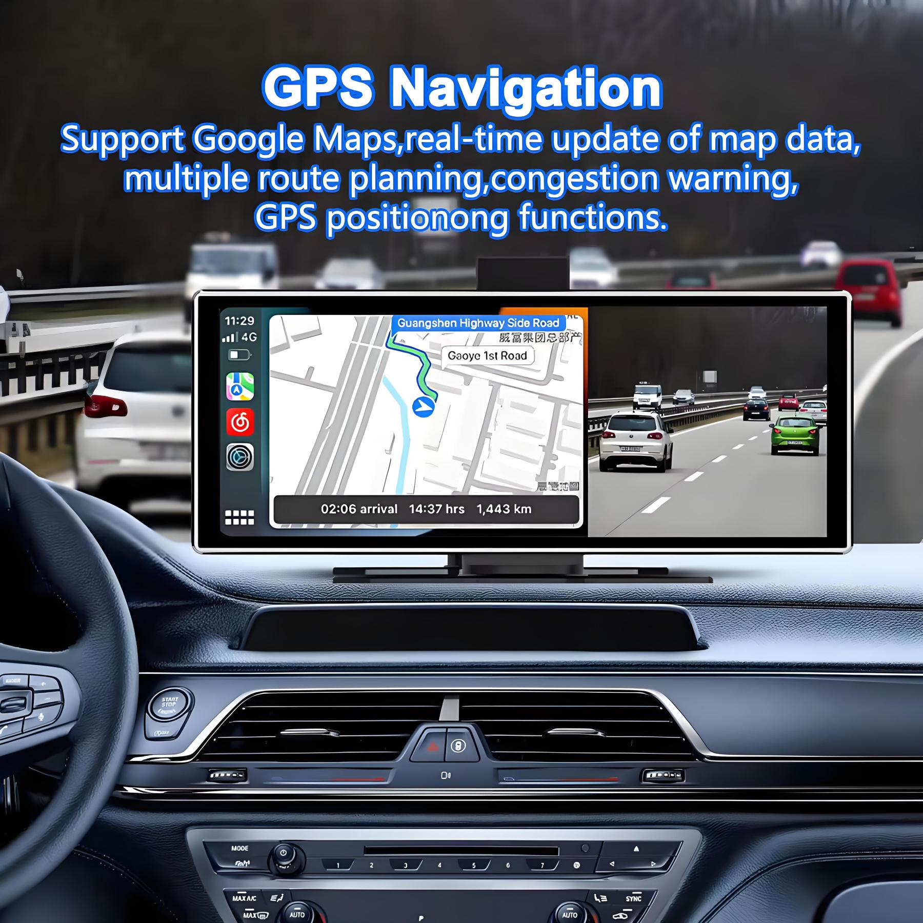 Wireless Apple Carplay Screen for Car 4K Dash Cam and 720P Backup Camera 10.26Inch Carplay & Android with GPS Navigation Dashcam