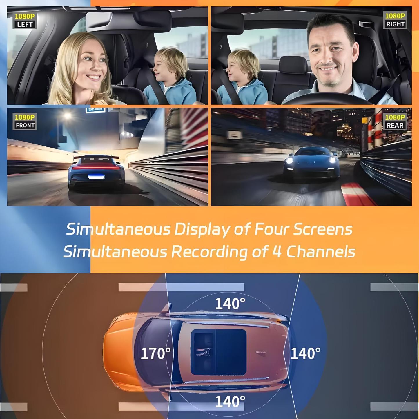 4 Channel WiFi Car DVR 360° All Sides Dash Cam 4*1080P Front & Rear Left Right Dash Camera for Cars 24H Parking Monitor Recorder