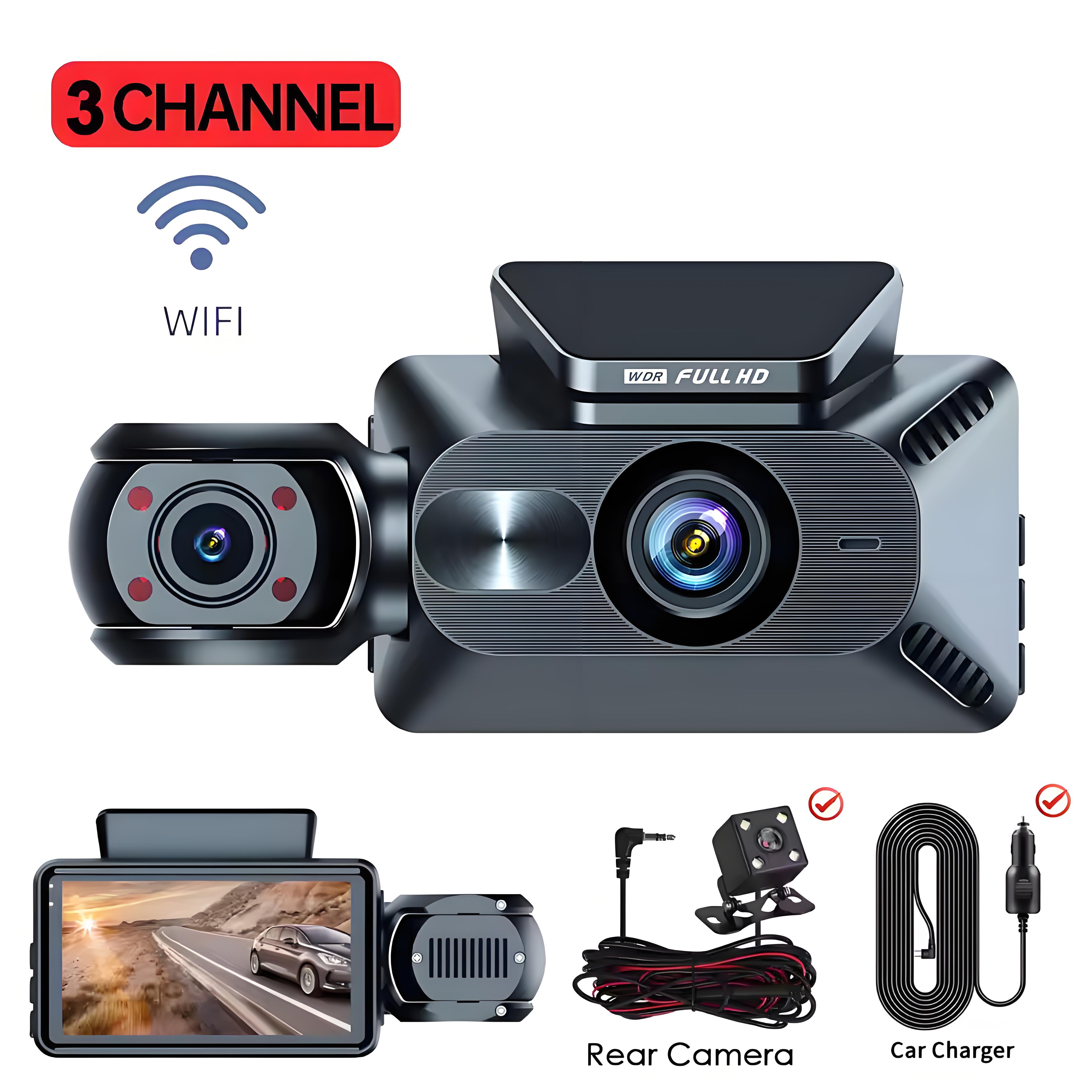 3 Channel Dash Cam Car DVR 1080P Dashcam Front and Inside Triple Dash Camera Night Vision Motion Detection Car Camera Camcorder