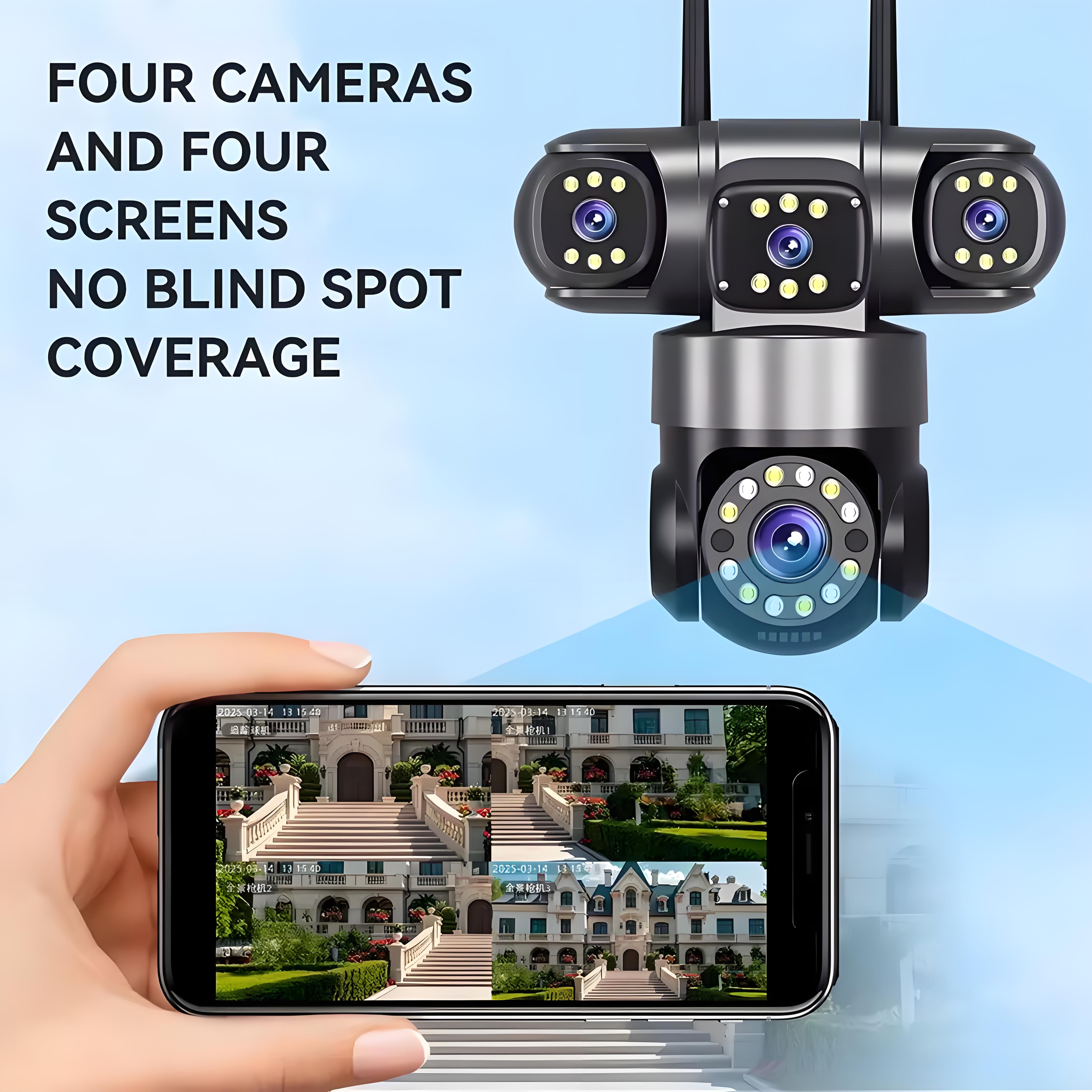10K 20MP Home Security Outdoor WiFi Camera 4 Lens 4 Screen 360° 16X Zoom CCTV Wireless Surveillance PTZ Cam Security Protection