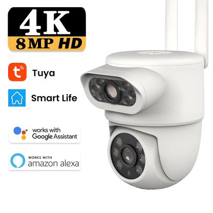 4K 8MP Tuya Dual Lens Wifi Camera Outdoor Security 4MP HD Dual Screen PTZ Camera AI Auto Tracking CCTV Audio Video Surveillance