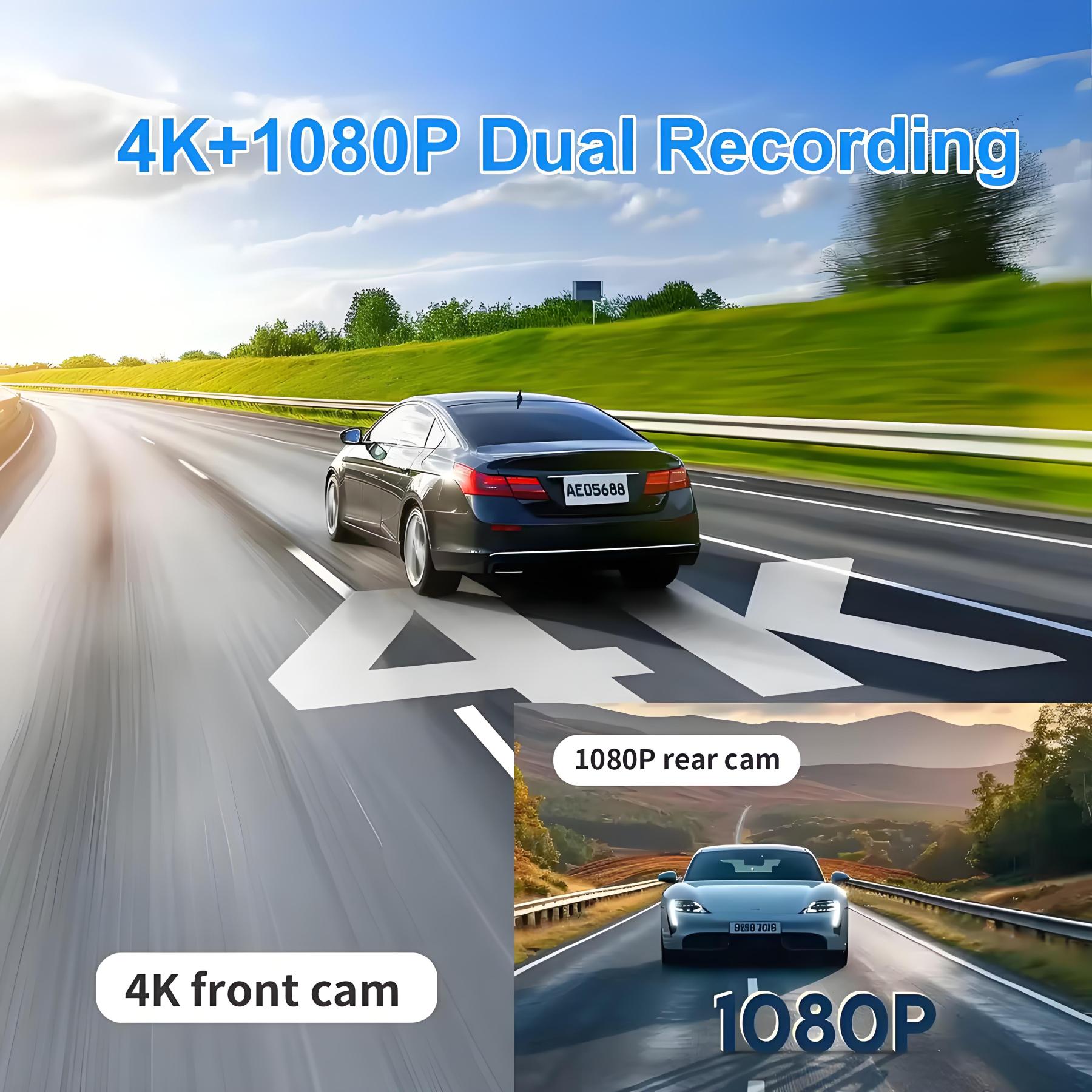 UHD 4K Mirror Dual Lens Camera Car DVR Carplay & Android Auto 2CH Dash Cam Touch Screen Video Recorder Rearview Drive Dashcam