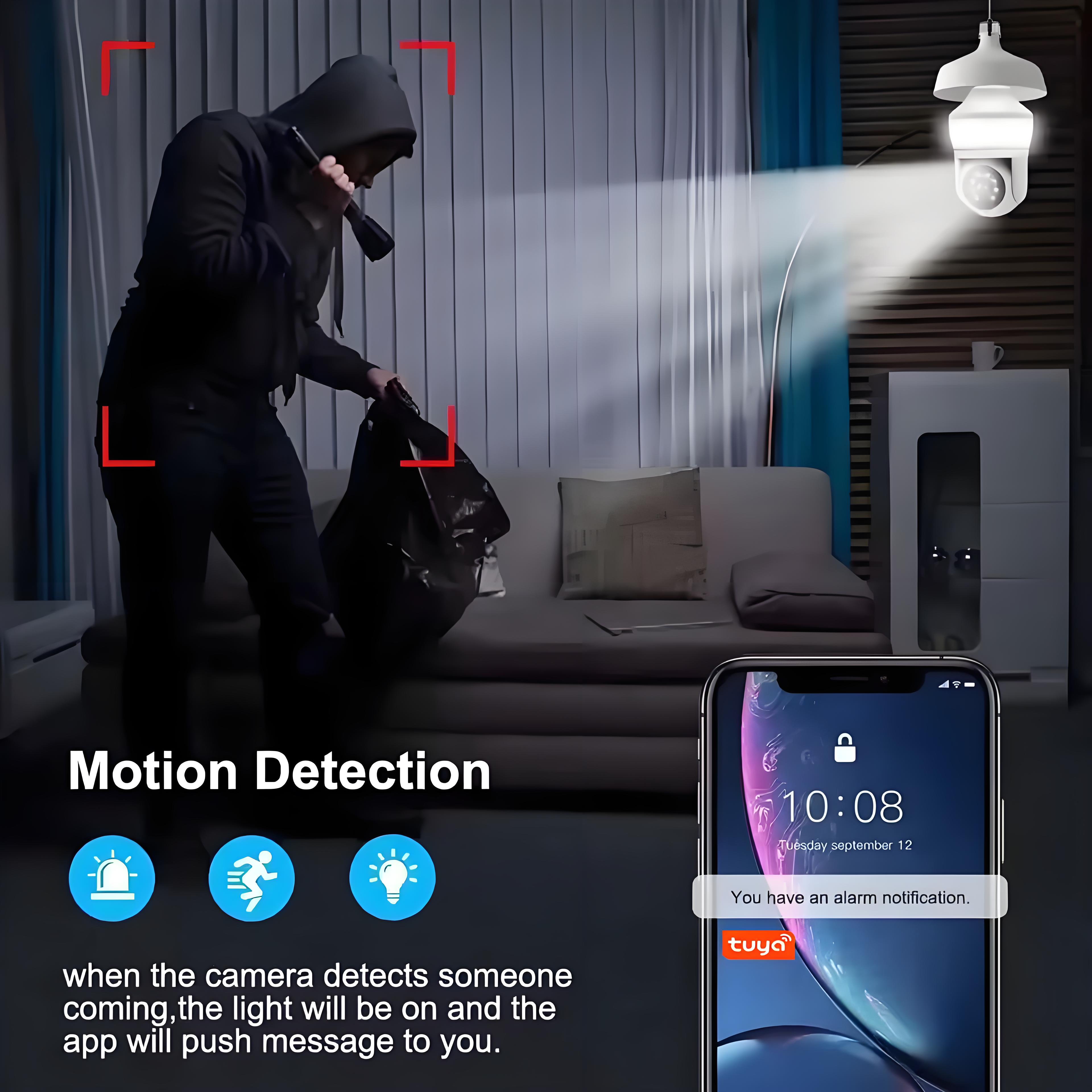 Tuya E27 Light Bulb Dual Screen WiFi Camera 5MP Indoor 5x Zoom PTZ Security Camera IR Color Night Vision Wireless Surveillance