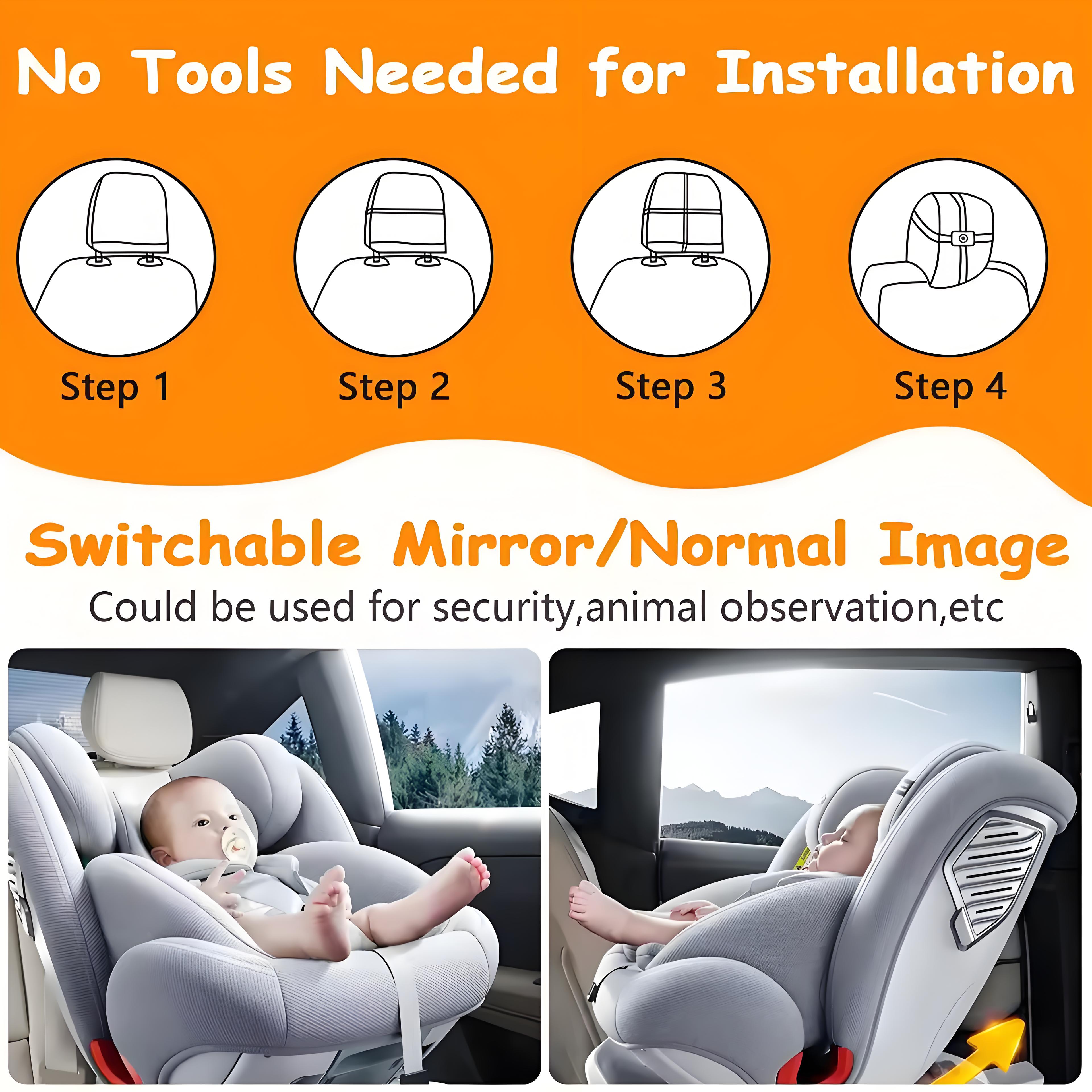 Baby Car Camera 7 " 1080P FHD Dual Car Baby Mirror 360 Degree Rotating Backseat Camera for 2 Kids Clear Night Vision Easy Setup
