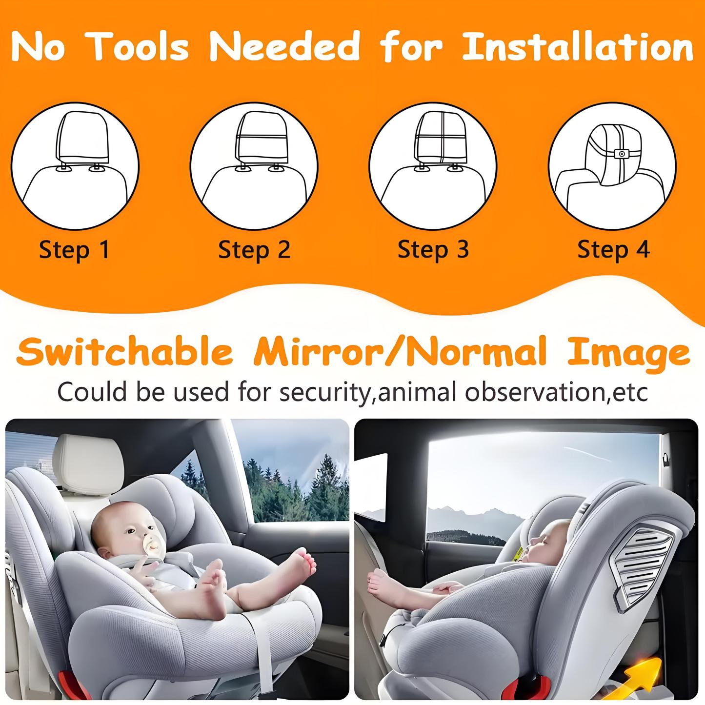 Baby Car Camera 7 " 1080P FHD Dual Car Baby Mirror 360 Degree Rotating Backseat Camera for 2 Kids Clear Night Vision Easy Setup