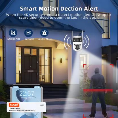 WiFi Outdoor Dual Lens Camera 4K 8MP Dual Screen PTZ Security Camera Motion Detection Auto Track CCTV Wireless Surveillance