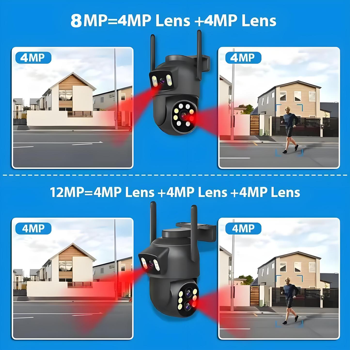 12MP Dual Lens WiFi Camera Outdoor 10x Zoom 4K Dual Screen PTZ Camera PIR Auto Tracking Security-protection Video Surveillance