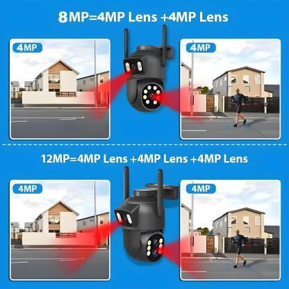 12MP Dual Lens WiFi Camera Outdoor 10x Zoom 4K Dual Screen PTZ Camera PIR Auto Tracking Security-protection Video Surveillance