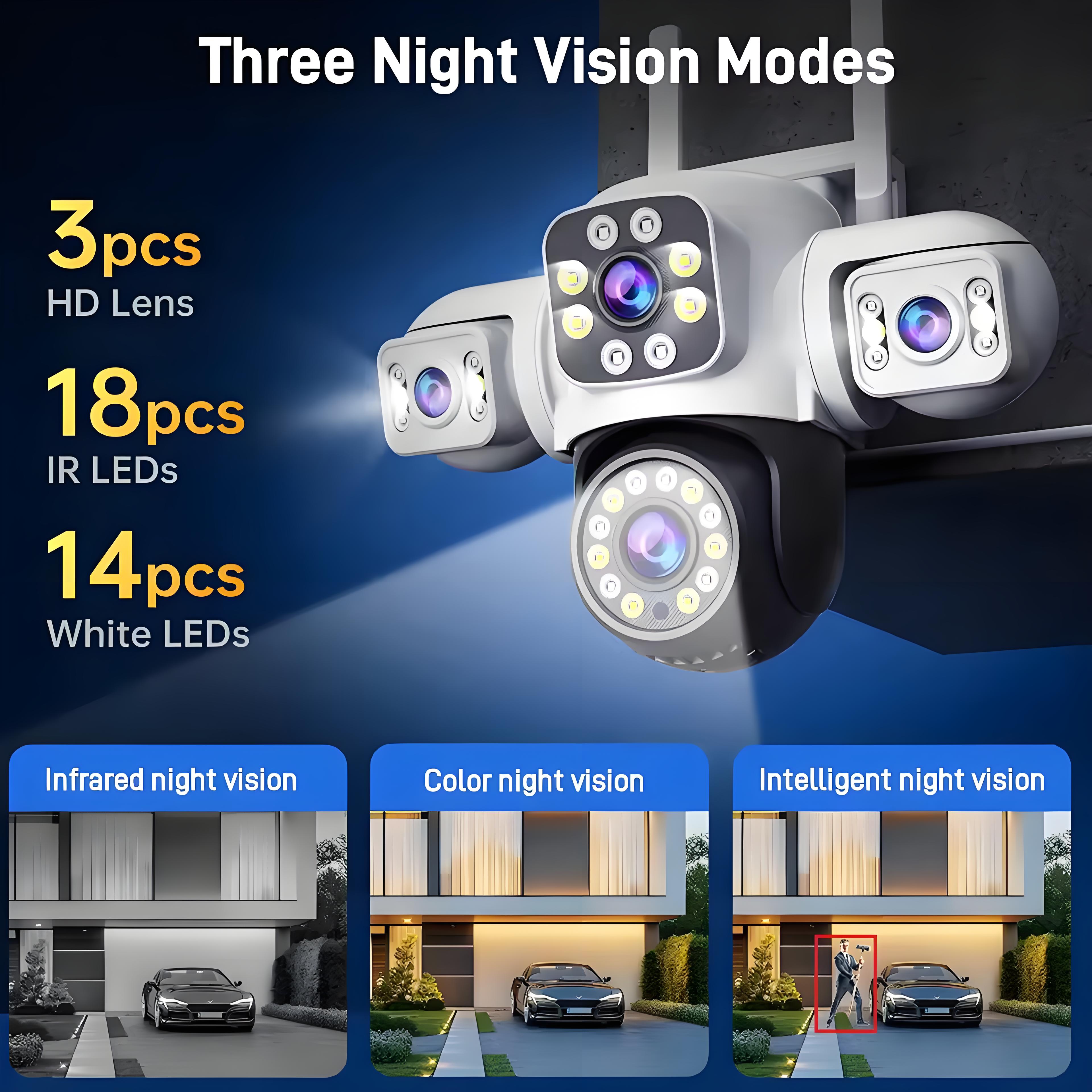 6K 12MP Three Screen WiFi IP Camera Outdoor Three Lens Security Camera AI Auto Tracking Monitoring Yoosee APP CCTV Surveillance