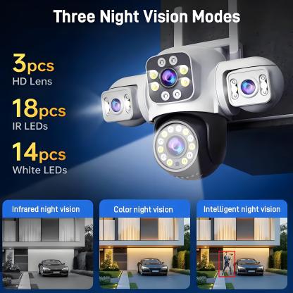 6K 12MP Three Screen WiFi IP Camera Outdoor Three Lens Security Camera AI Auto Tracking Monitoring Yoosee APP CCTV Surveillance