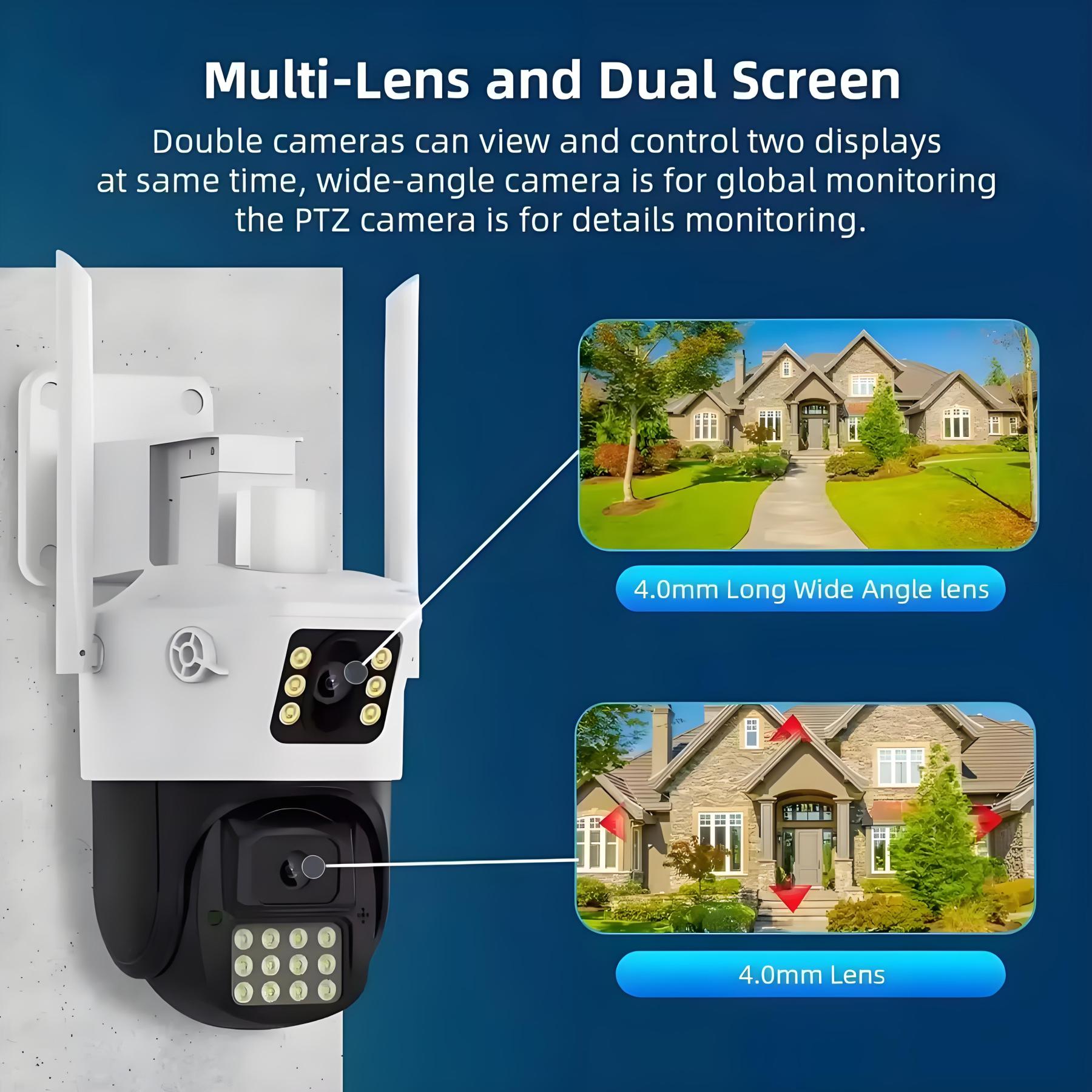 4K 8MP Tuya Dual Lens Outdoor Wifi Camera PTZ HD Dual Screen IR Night Vision Security Cam Auto Tracking Monitoring Surveillance