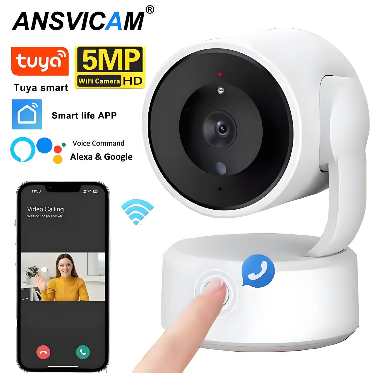 5MP WIFI Tuya Camera Two Way Talk Indoor Baby Monitor 4X Zoom PTZ 360° Surveillance Cameras Support Alexa Google Smart Life