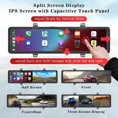 11.26" Screen 3 Channels GPS Dash Cam HD 2.5K Three Way Car Camera IPS Front and Rear Inside 3 Lens Carplay Android Auto Car DVR