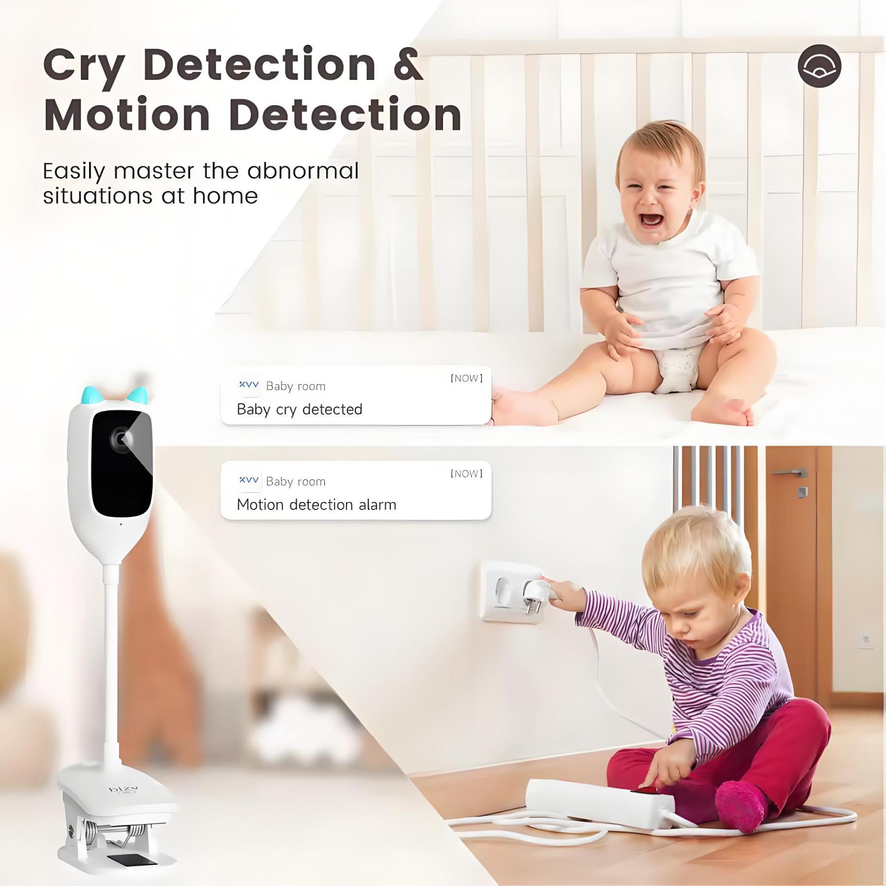 2K WiFi Baby Monitor Camera Indoor Crying Detection Baby Monitor with Holder Full-Color Night Vision 360° Rotation Video Camera