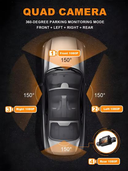 4CH Wifi Dash Cam 4*1080P Car DVR 360° All Sides Car Camera 4-Lens Dashcam 24H Parking Monitor Night Vision Auto Video Recorder
