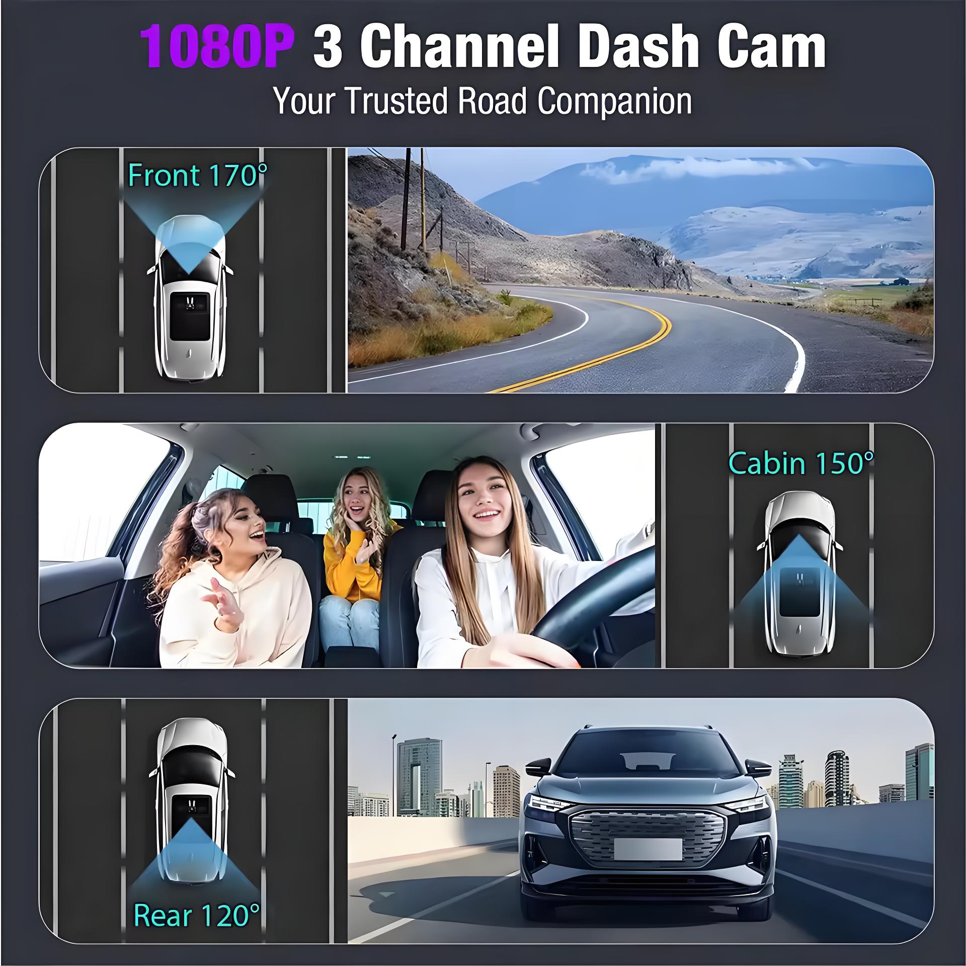 1080P Car DVR 3 Channel Dash Camera Front Inside Rear View WIFI Black Box for Cars Night Vision Video Recorder Car Accessories