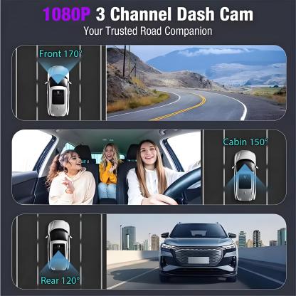1080P Car DVR 3 Channel Dash Camera Front Inside Rear View WIFI Black Box for Cars Night Vision Video Recorder Car Accessories
