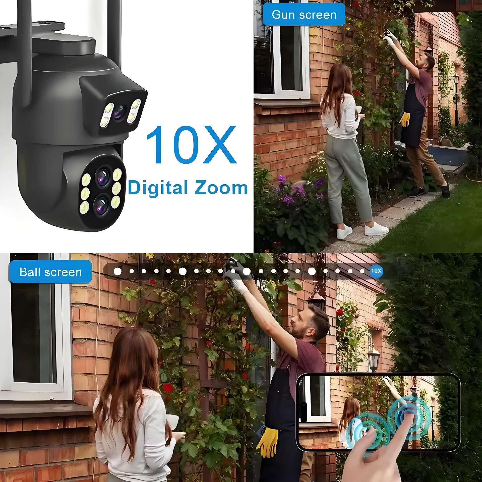 12MP Dual Lens WiFi Camera Outdoor 10x Zoom 4K Dual Screen PTZ Camera PIR Auto Tracking Security-protection Video Surveillance
