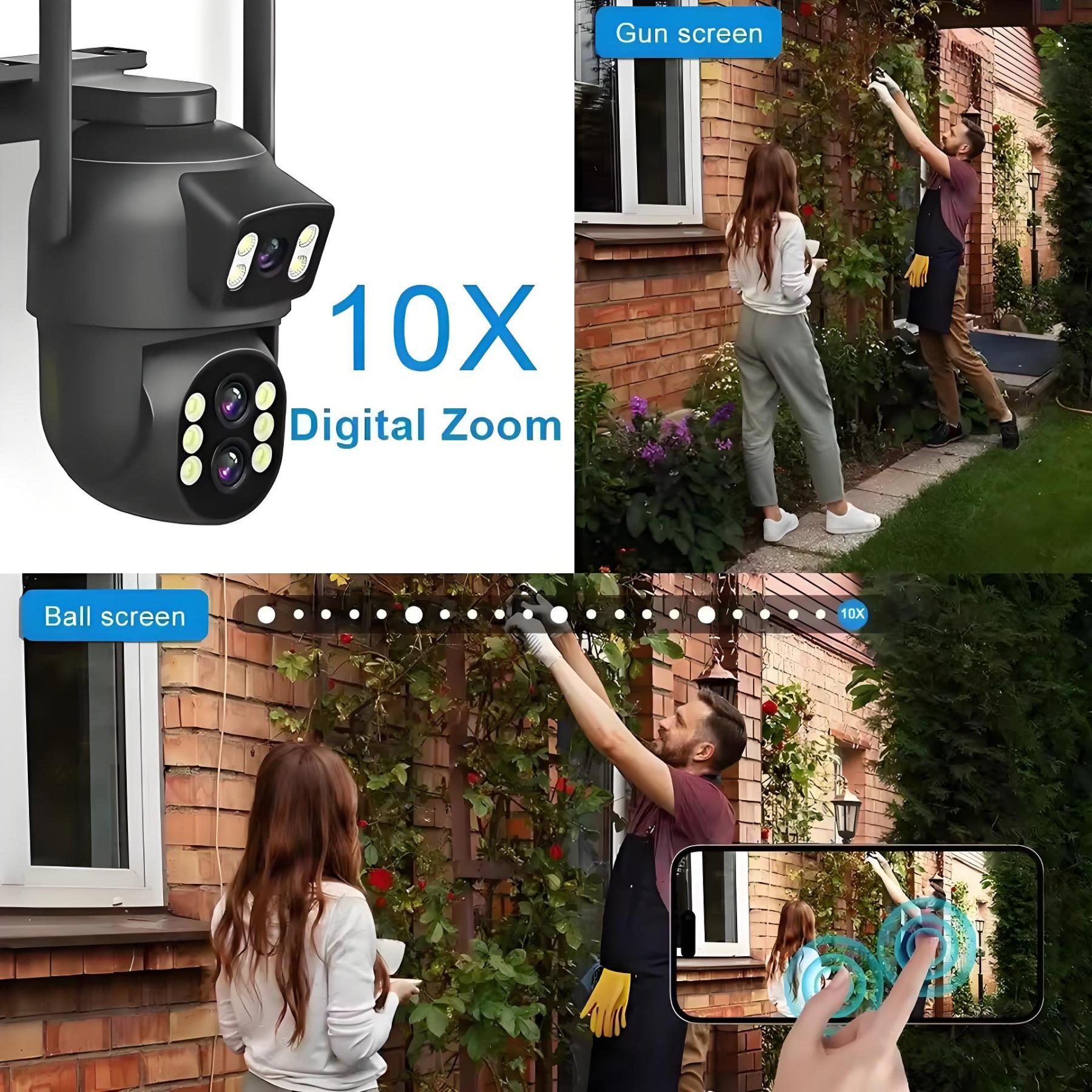12MP Dual Lens WiFi Camera Outdoor 10x Zoom 4K Dual Screen PTZ Camera PIR Auto Tracking Security-protection Video Surveillance