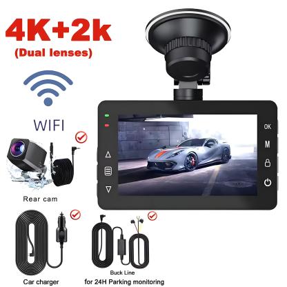 Dash Cam Dual Lens 4K HD Recording Car Camera DVR 2K Rear Camera With WIFI 3"IPS Night Vision Video Recorder 24H Parking Monitor