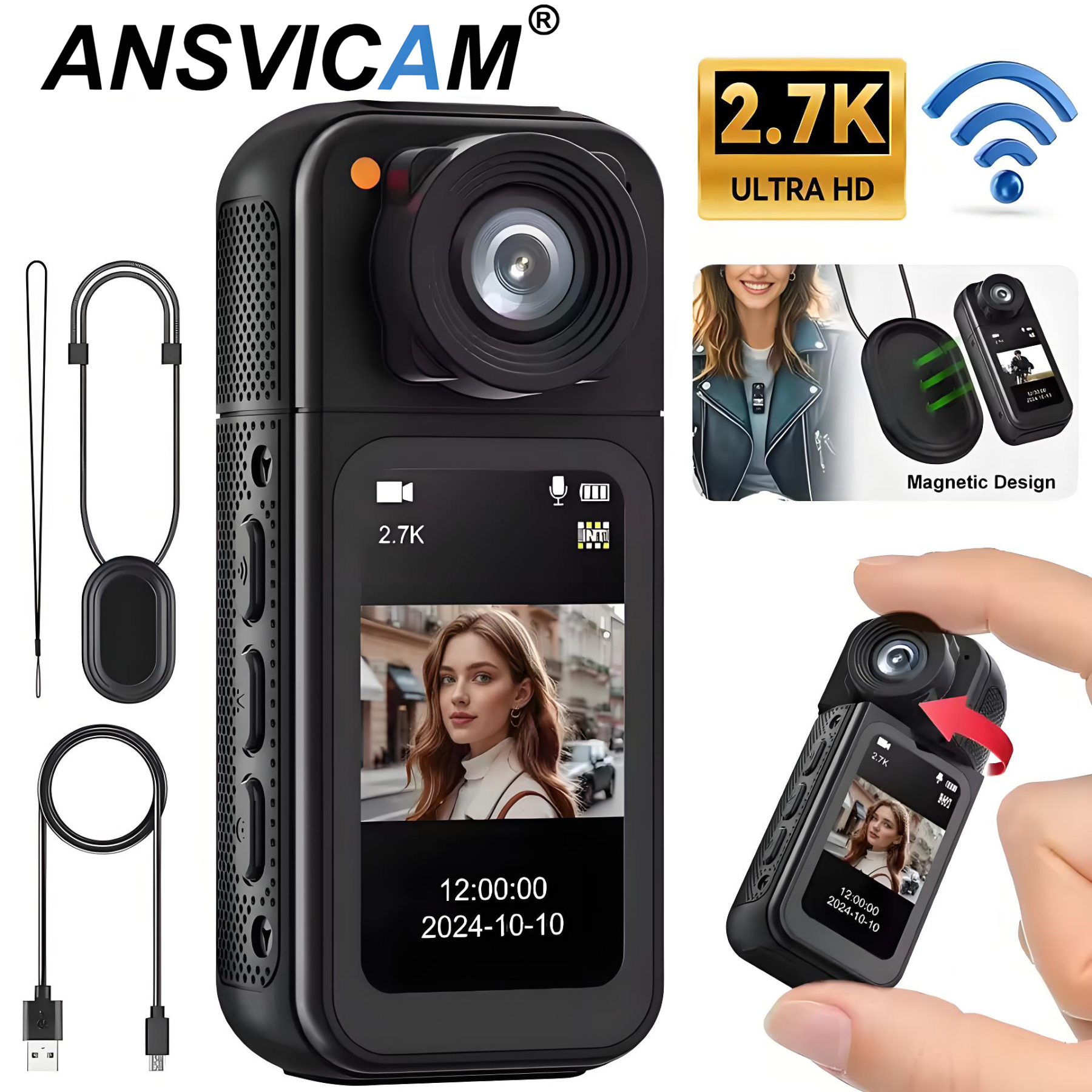 Thumb Camera 2.7K Mini Wifi Action Camera 180° Rotate Sport Cam DV Cycling Recorder Magnetic Attraction Outdoor Small Camcorder