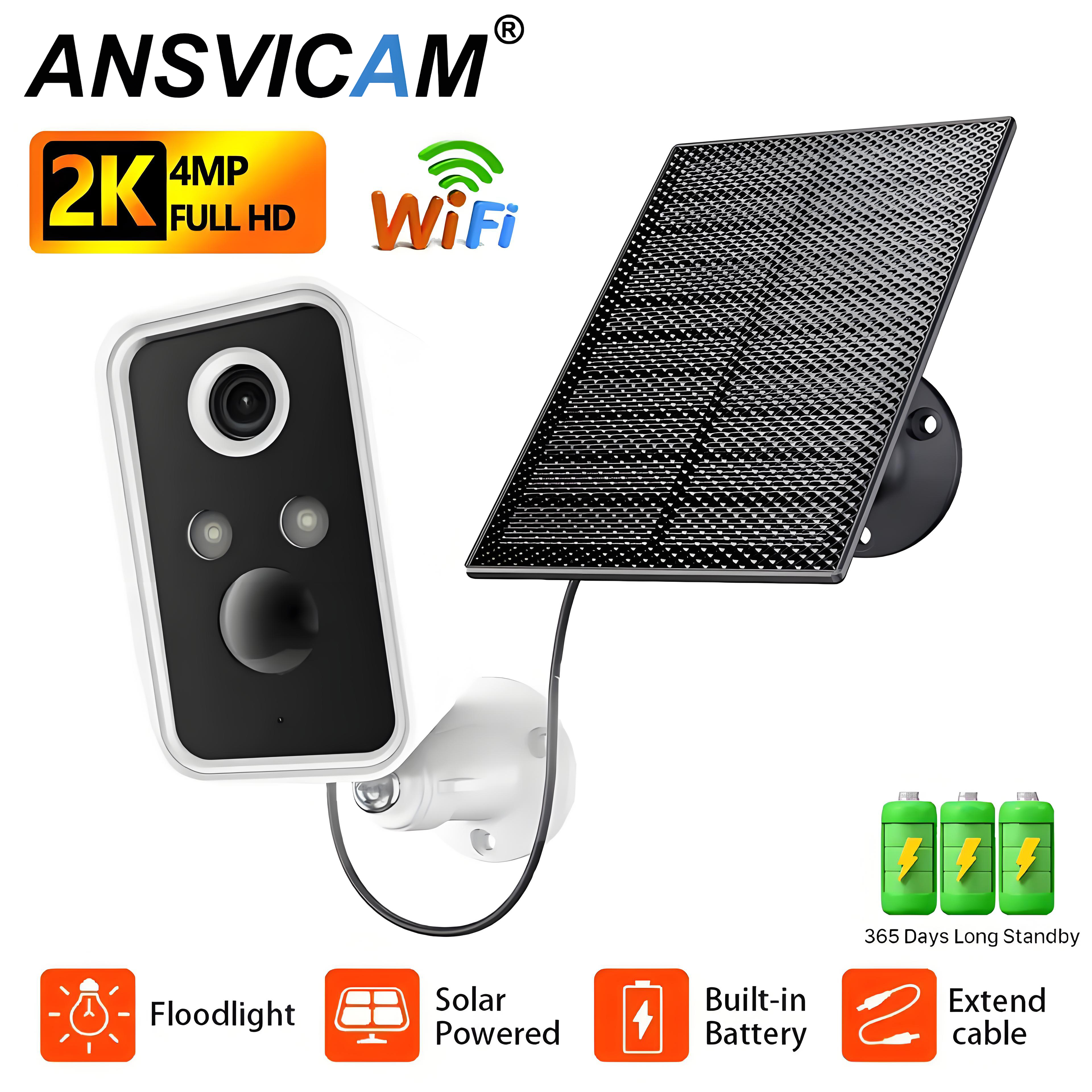 2K WiFi Outdoor Solar Camera Mini Wireless Low Power Battery Security Camera AI Motion Detection 1080P Night Vision Surveillance