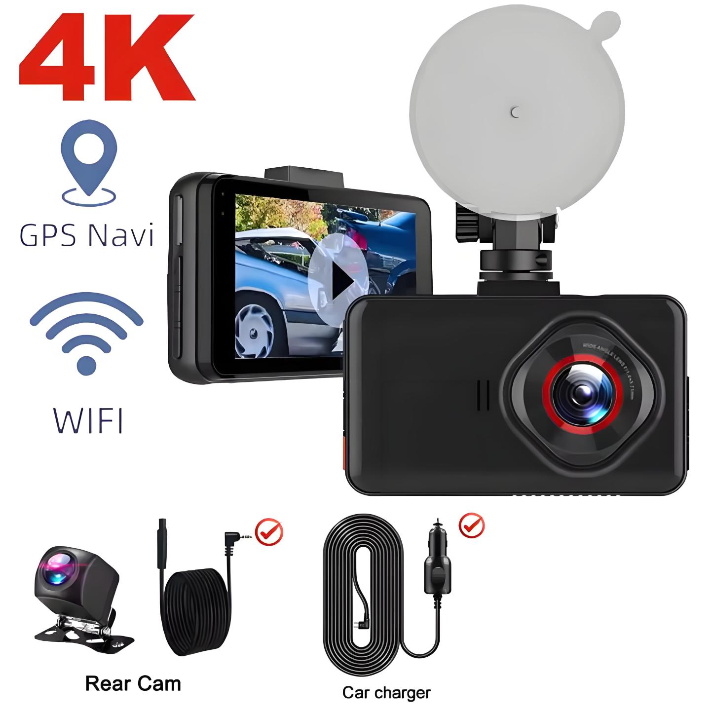 4K WIFI Dual Camera Dash Cam for Cars HD Front and Rear Car DVR GPS Video Recorder 24H Parking Monitor Black Box Car Accessories