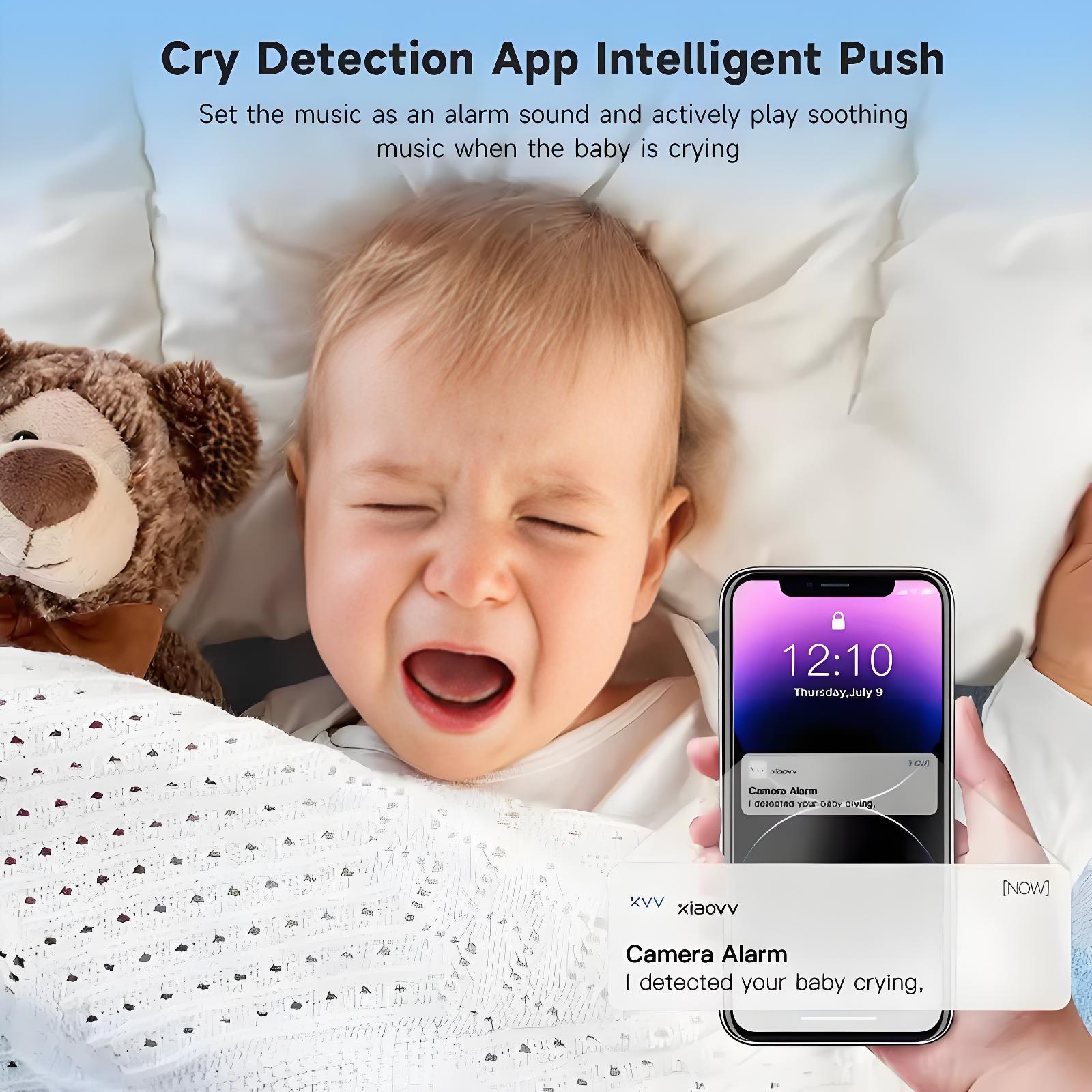 4MP 2K WiFi Indoor Baby Monitor Crying Detection Full-color Night Vision 360 Degree Rotating Baby Camera with Holder Xiaovv APP