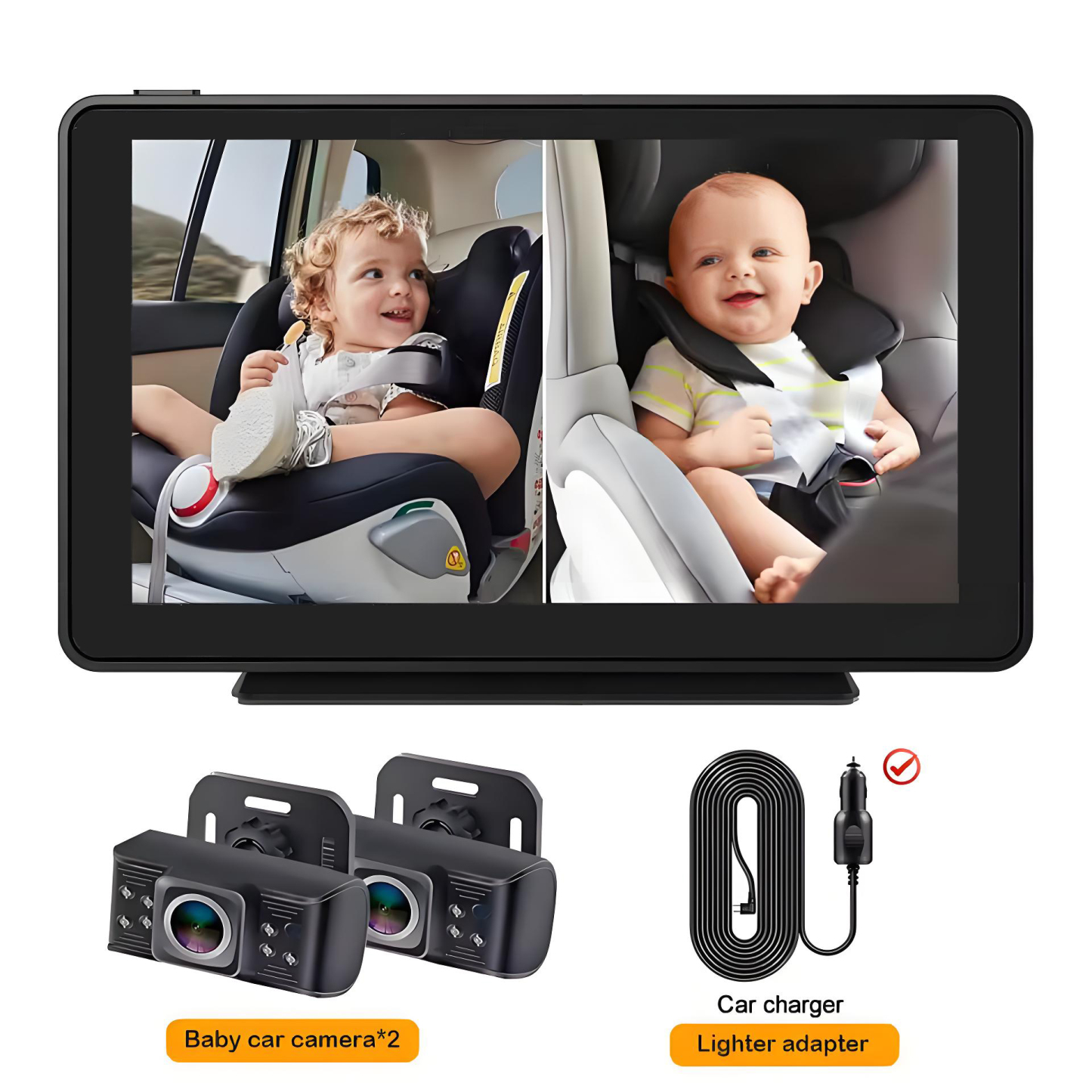 Baby Car Camera 7 " 1080P FHD Dual Car Baby Mirror 360 Degree Rotating Backseat Camera for 2 Kids Clear Night Vision Easy Setup