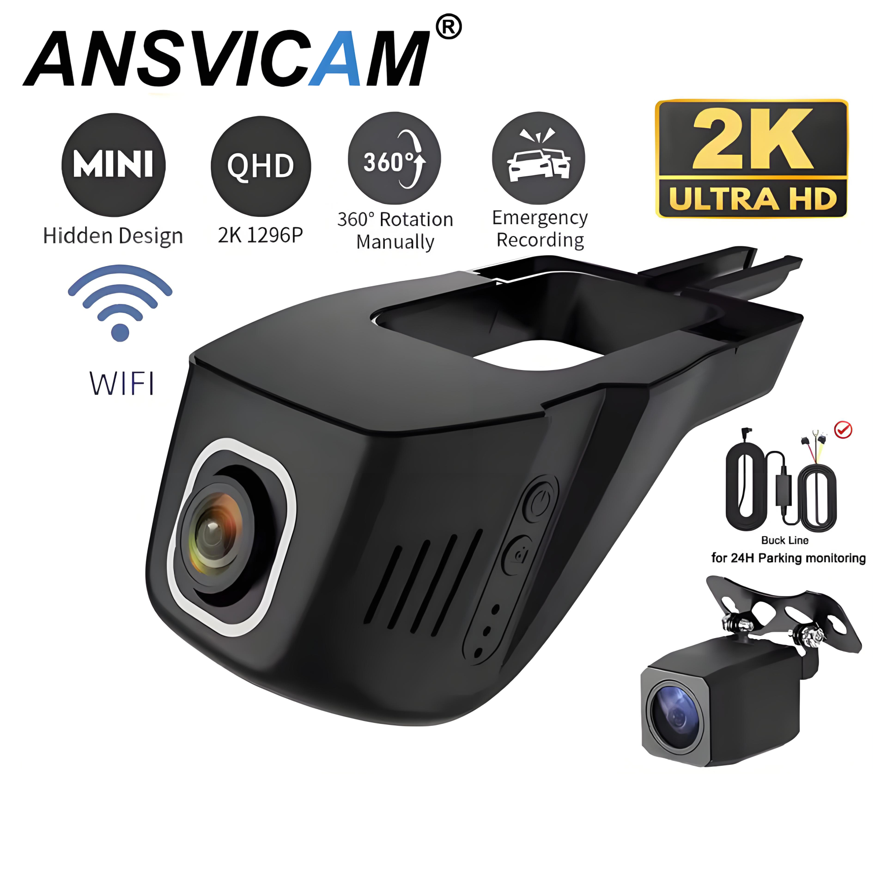 Car DVR Dash Cam Full HD 2K Dash Cam 2 Channel ADAS Car Camera 24H Parking Monitor Wifi APP Control Car Driving Video Recorder