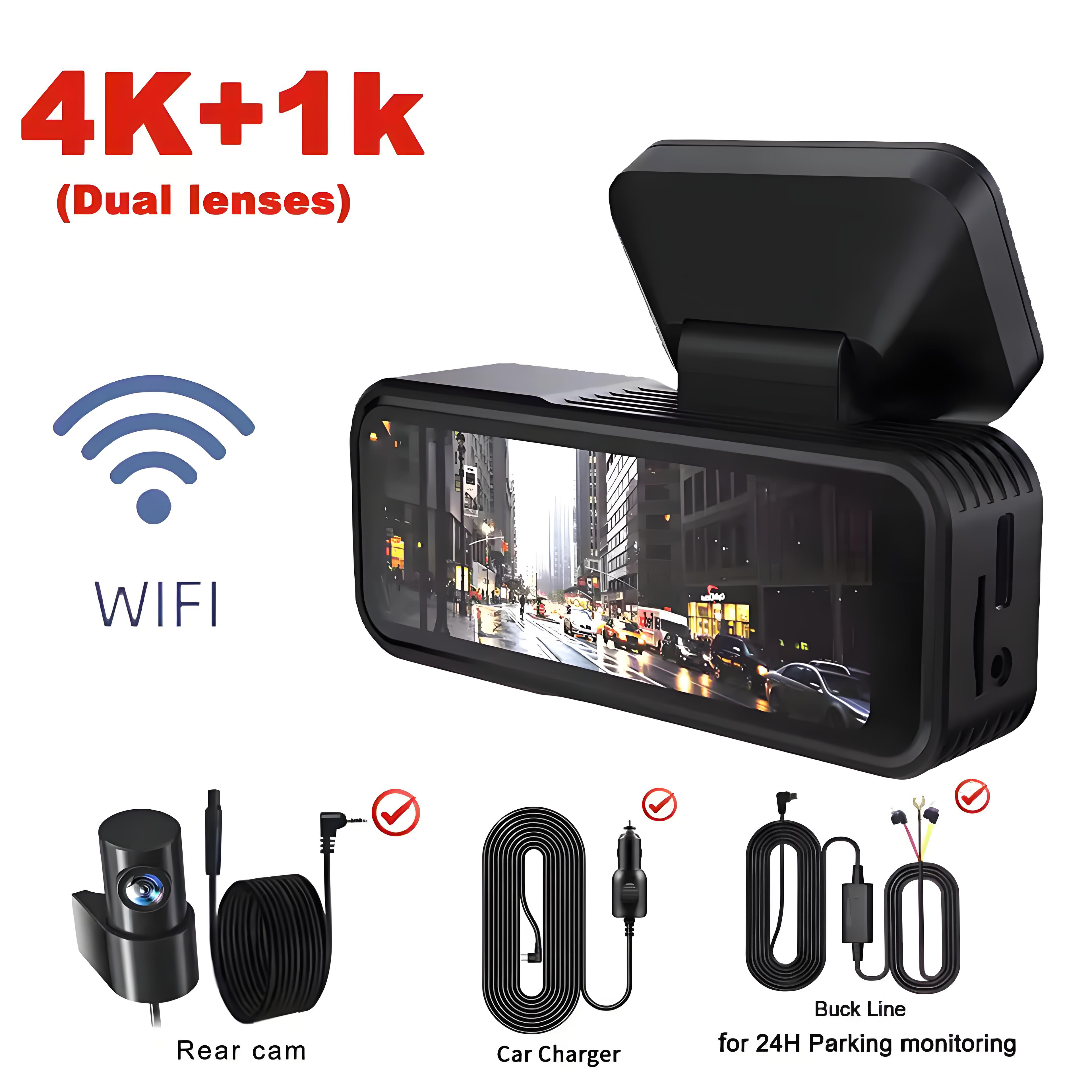 4K WIFI Dual Lens Dash Cam UHD Video Recording Car Camera DVR IR Night Vision Support GPS 24H Parking Wide Angle Car DVR Camera