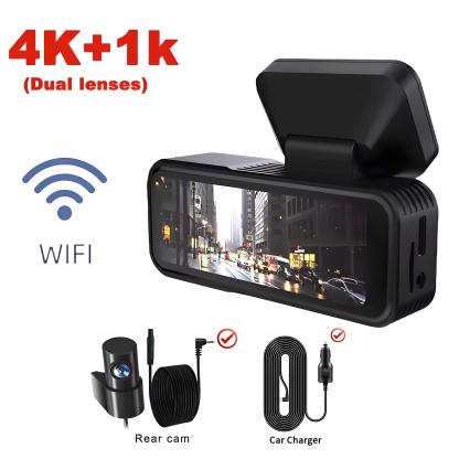 4K WIFI Dual Lens Dash Cam UHD Video Recording Car Camera DVR IR Night Vision Support GPS 24H Parking Wide Angle Car DVR Camera