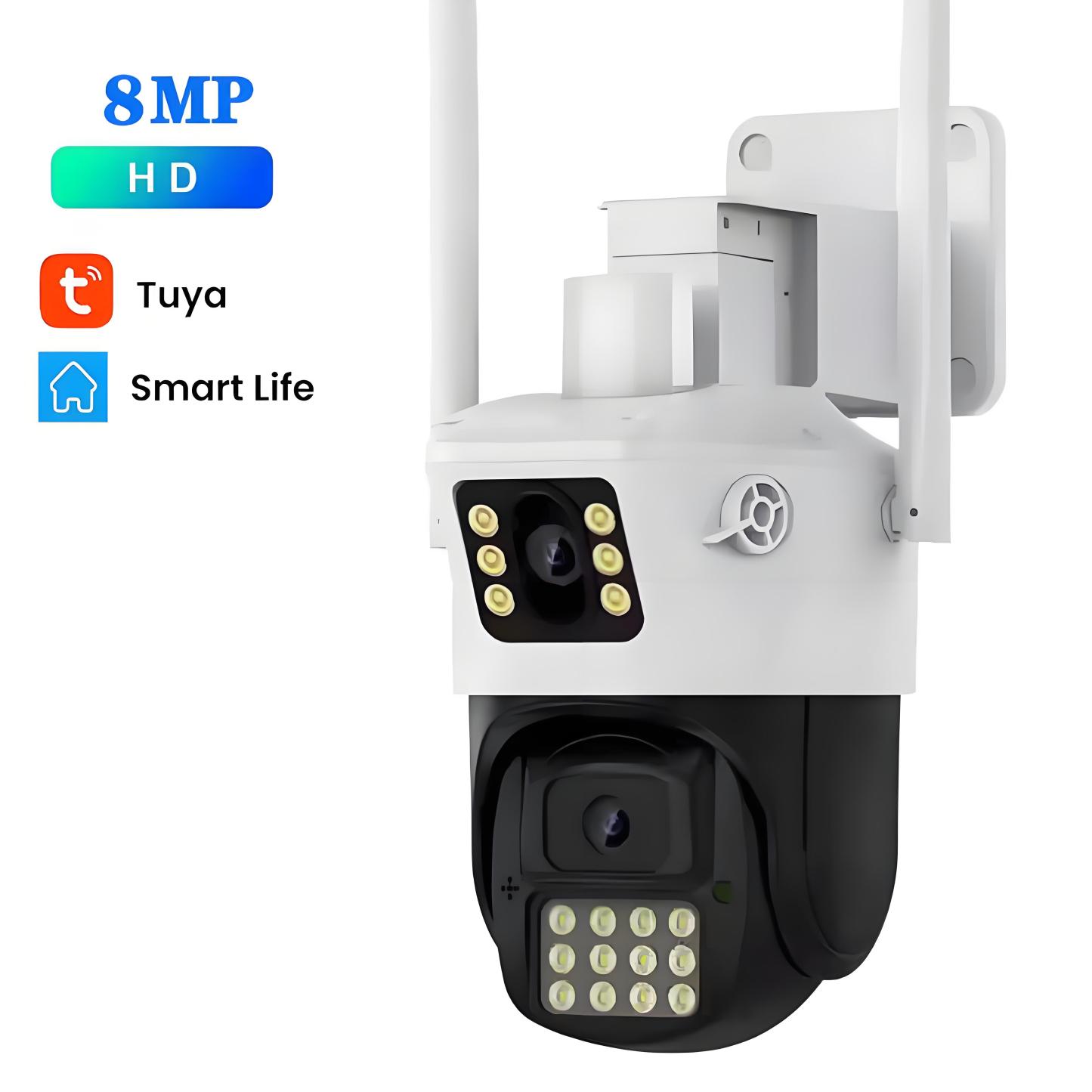 4K 8MP Tuya Dual Lens Outdoor Wifi Camera PTZ HD Dual Screen IR Night Vision Security Cam Auto Tracking Monitoring Surveillance