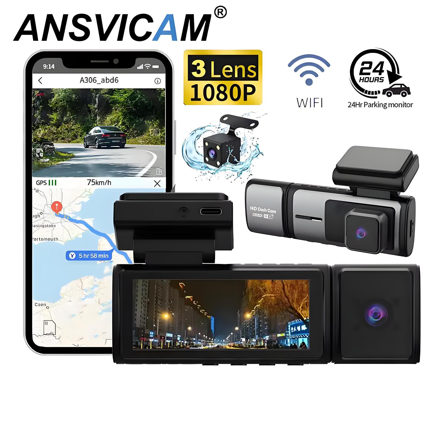 3 Channel Car DVR HD 1080P 3 Len Inside Vehicle GPS Dash Cam Three Way Camera DVR Recorder 24H Parking Monitor Dashcam Camcorder