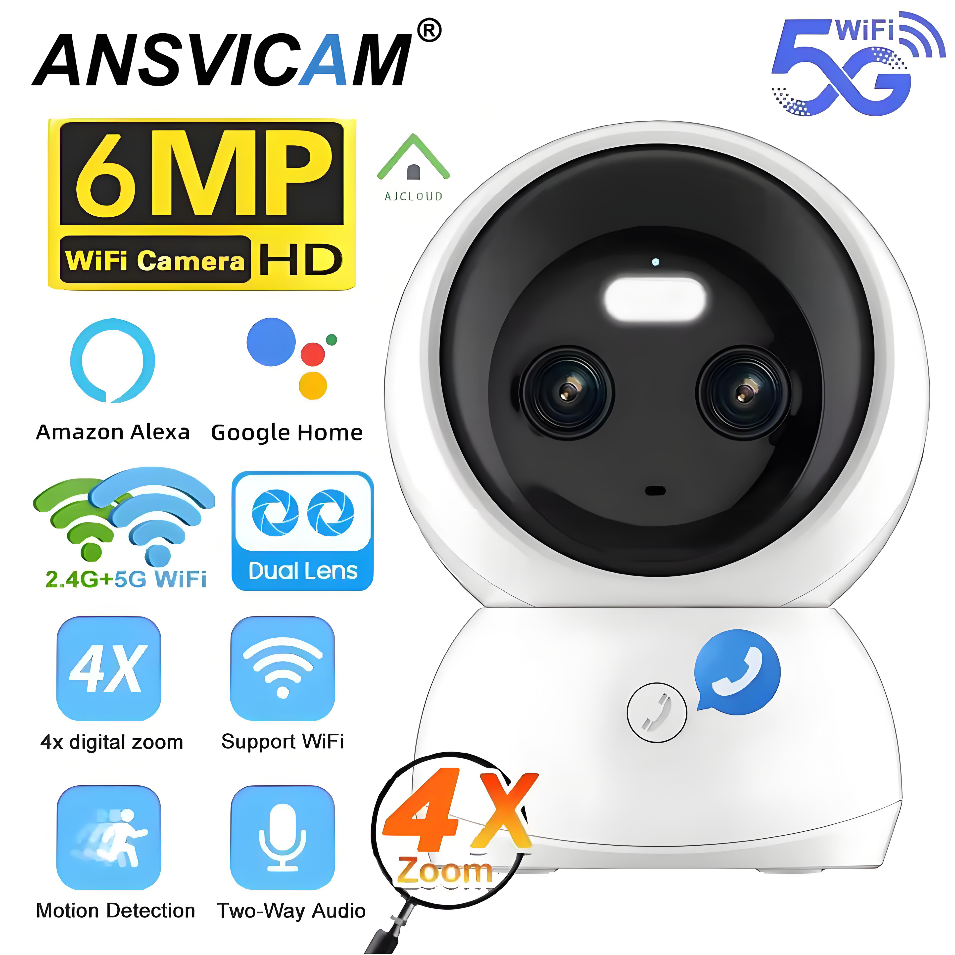 5G Wifi Dual Lens Camera Indoor 2K One-Touch-Call Baby Monitor Two Way Talk Security IP Camera with Alexa AI Motion Detection