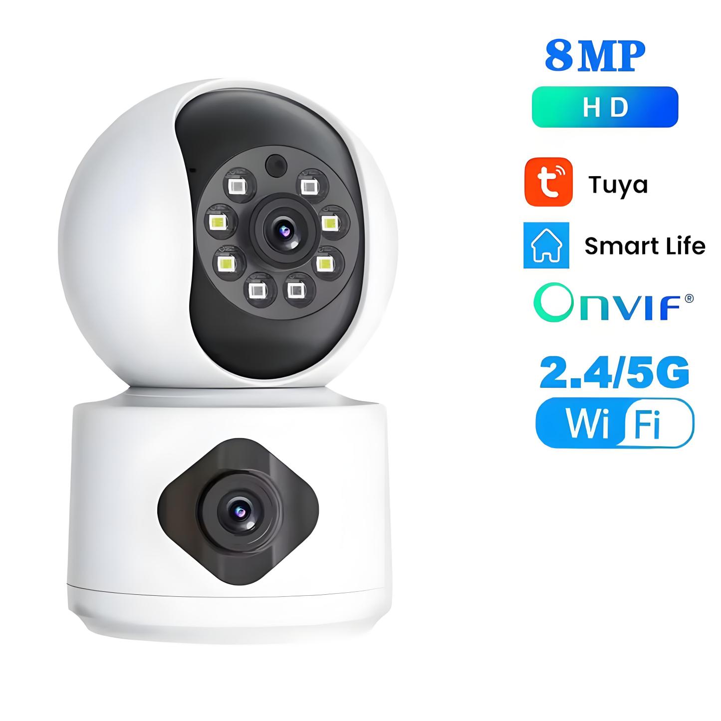 8MP 5G WiFi Camera Indoor Dual Lens Baby Monitor Color Night Vision Camera 4k Dual Screen Auto Tracking Video Surveillance