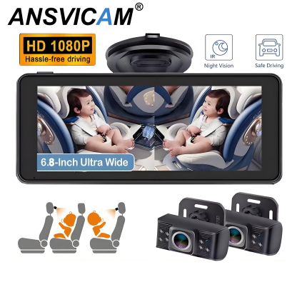 Car Baby Mirror Dual Channel Back Seat Baby Car Camera 1080P with Rear View Car Monitor 6.8'' IPS Screen Kids Pet Night Vision