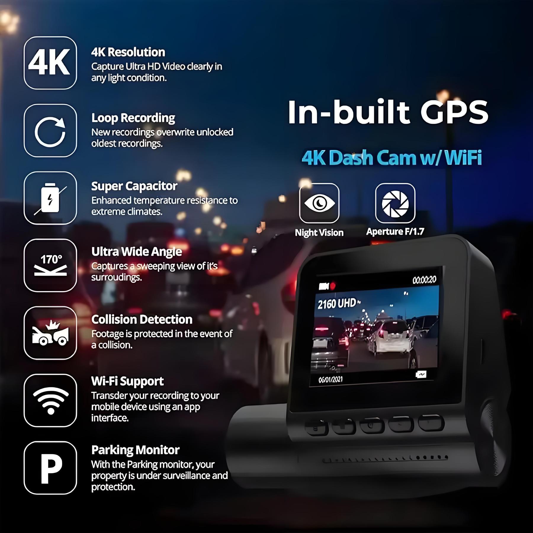 4K Dual Camera Dash Cam for Cars Dual-channel Record External GPS ADAS Car DVR 24H Parking Monitoring 1080P HD Rear Cam Recorder