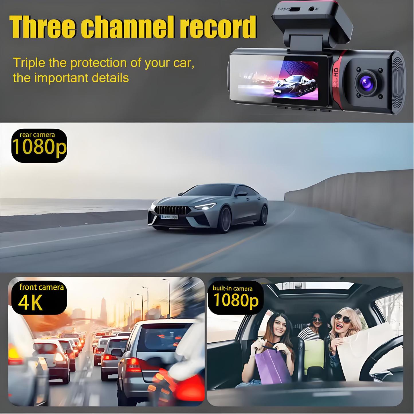 3 Camera Dashcam 4K GPS WIFI Front and Rear 3 Channel Car Dvr Dash Cam 24H Parking Monitor Video Registrator for Car Black Box