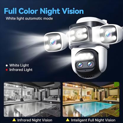 10K 20MP Four Screen Four Lens Outdoor WiFi Camera 10X Zoom PTZ 360° Security Protection Camera Auto Tracking CCTV Surveillance