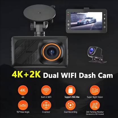 Dash Cam Dual Lens 4K HD Recording Car Camera DVR 2K Rear Camera With WIFI 3"IPS Night Vision Video Recorder 24H Parking Monitor